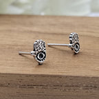 Silver Oxidised Fatima Hand Earring Evil Eye Hamsa stud Earring Hamsa Earring Stud Quirky Minimalist Handmade Stud Pushback 925 Sterling