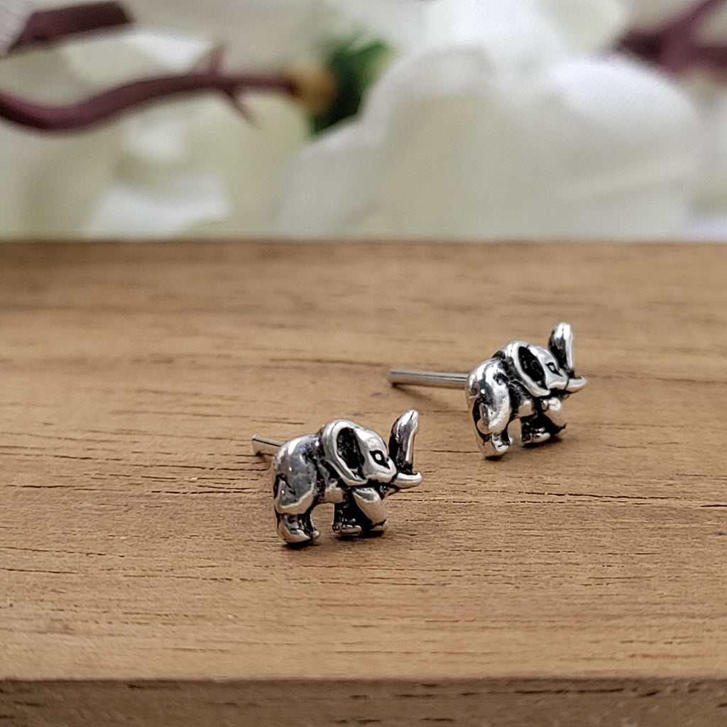 Oxidised Silver Elephant Stud Earrings Cute Animal Studs Baby Elephant Stud Safari Theme Jewelry Minimalist Handmade Studs with Pushback