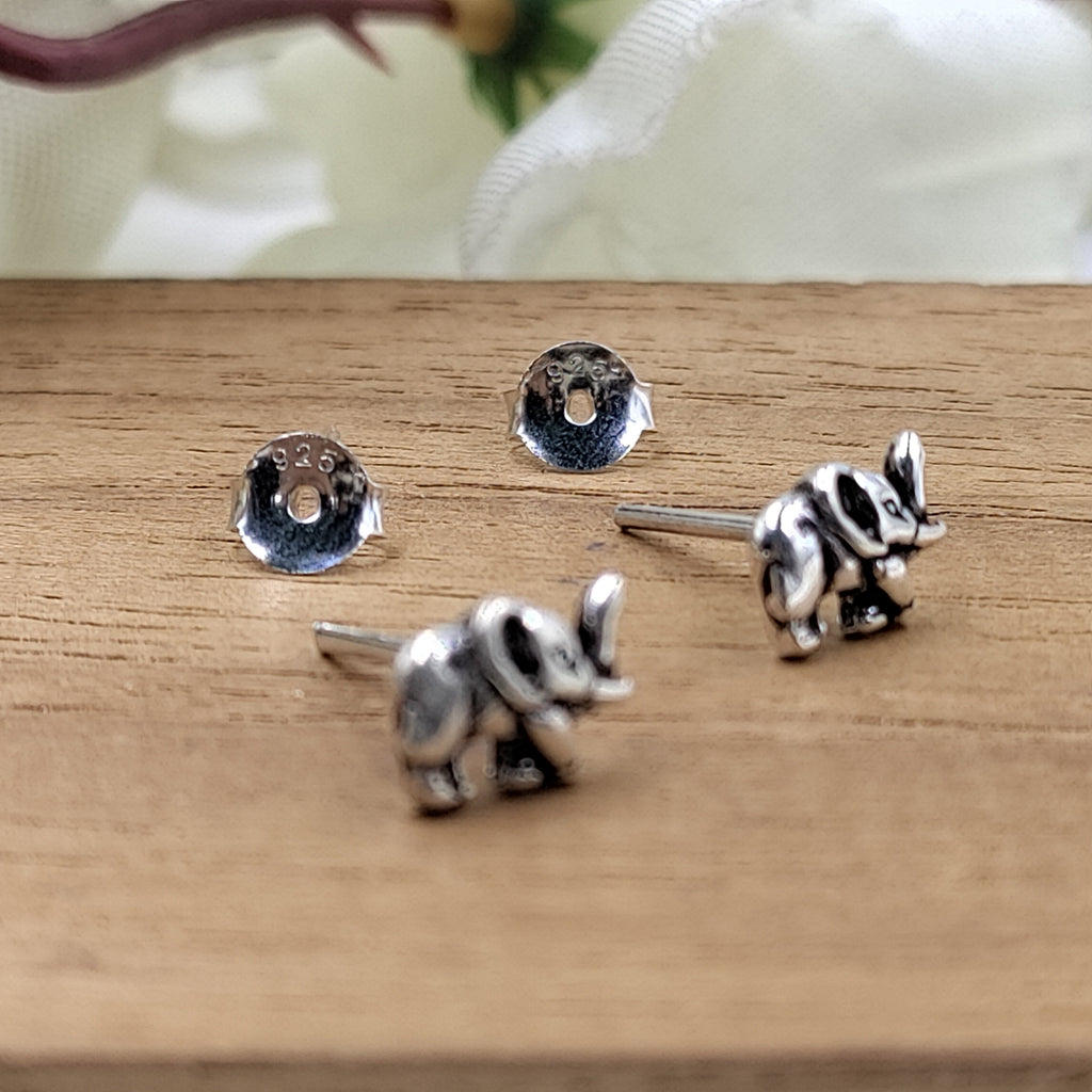 Oxidised Silver Elephant Stud Earrings Cute Animal Studs Baby Elephant Stud Safari Theme Jewelry Minimalist Handmade Studs with Pushback