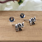 Oxidised Silver Elephant Stud Earrings Cute Animal Studs Baby Elephant Stud Safari Theme Jewelry Minimalist Handmade Studs with Pushback