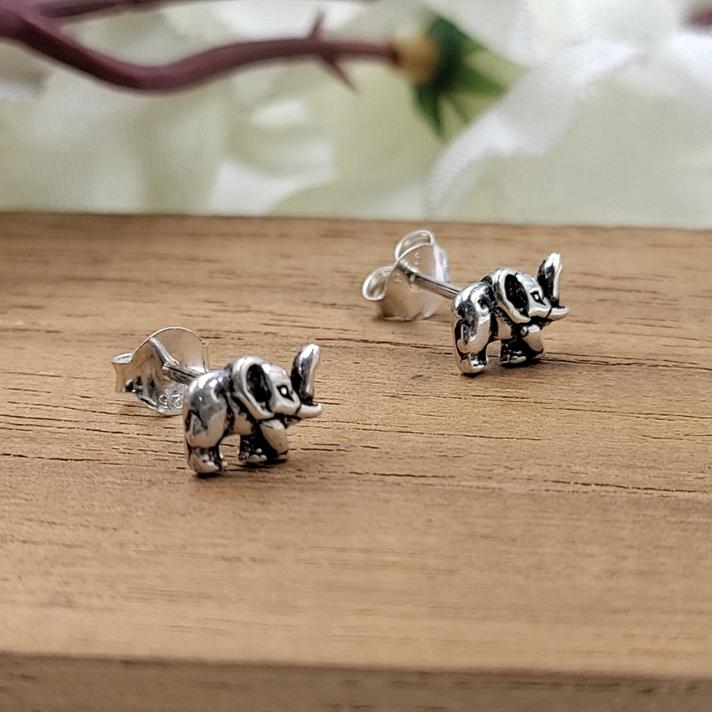 Oxidised Silver Elephant Stud Earrings Cute Animal Studs Baby Elephant Stud Safari Theme Jewelry Minimalist Handmade Studs with Pushback