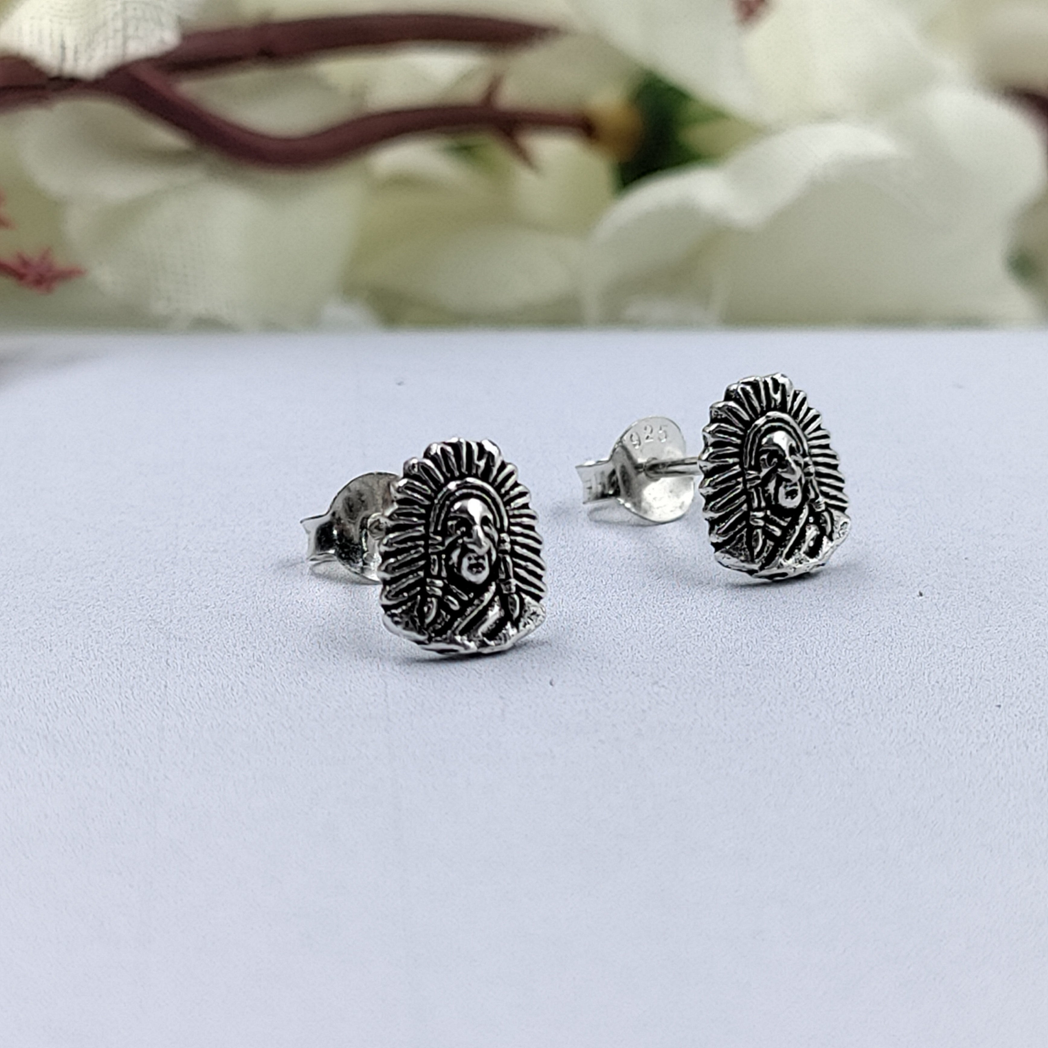 Silver Oxidised Vintage Jewel Art Push Back Stud Earring African Indian native Stud Jewelry Handmade Antique Gift for men 925 Sterling