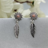Silver Indian Rosy Stud Earrings Vintage Flower Feather Earring Floral Jewelry Minimalist Handmade Stud with Pushback 925 Sterling Cute Gift