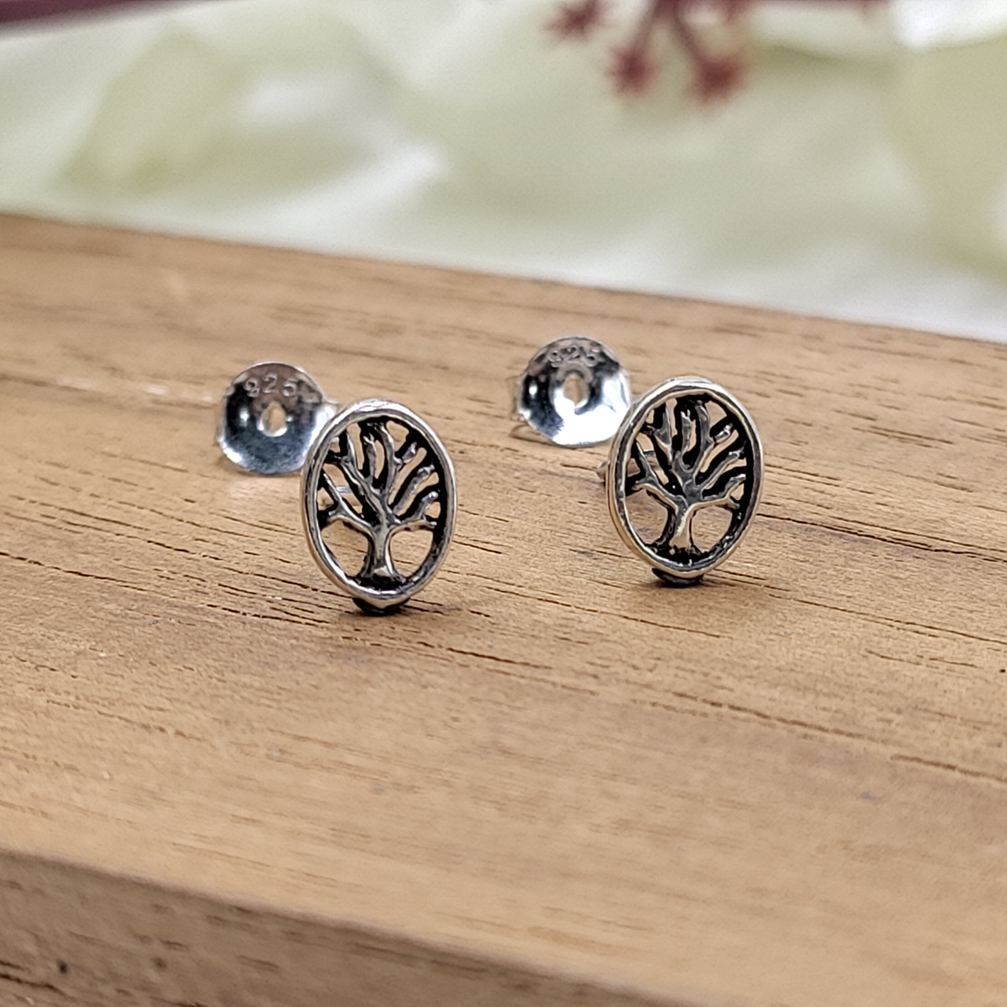 Lucky Charm Stud Good Luck Earrings Tree of Life Studs Earrings Dainty Minimalist Handmade Gift Studs with Pushback 925 Sterling Silver