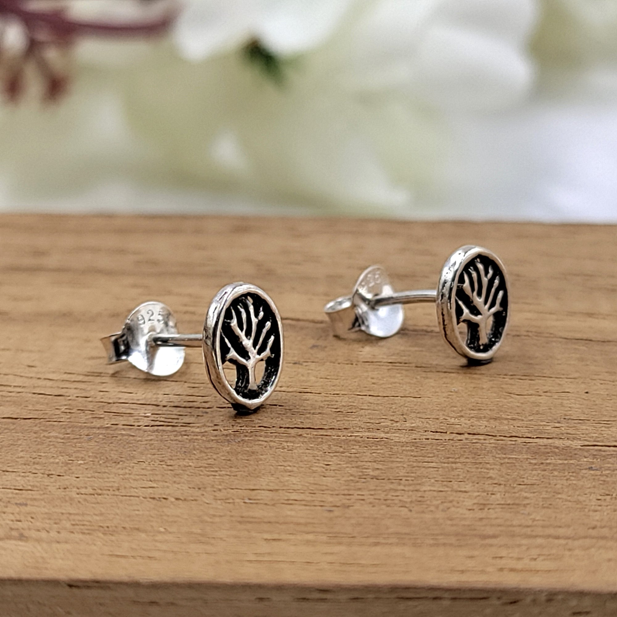 Lucky Charm Stud Good Luck Earrings Tree of Life Studs Earrings Dainty Minimalist Handmade Gift Studs with Pushback 925 Sterling Silver