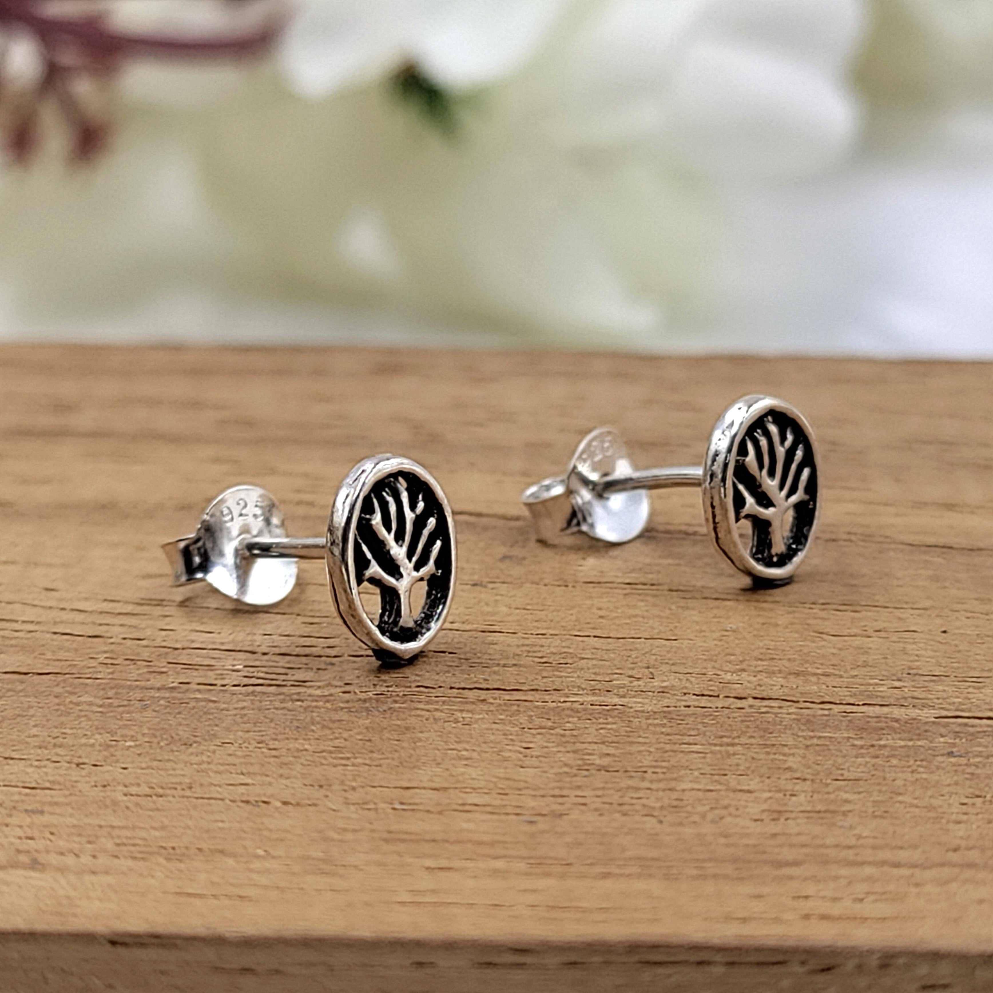 Lucky Charm Stud Good Luck Earrings Tree of Life Studs Earrings Dainty Minimalist Handmade Gift Studs with Pushback 925 Sterling Silver