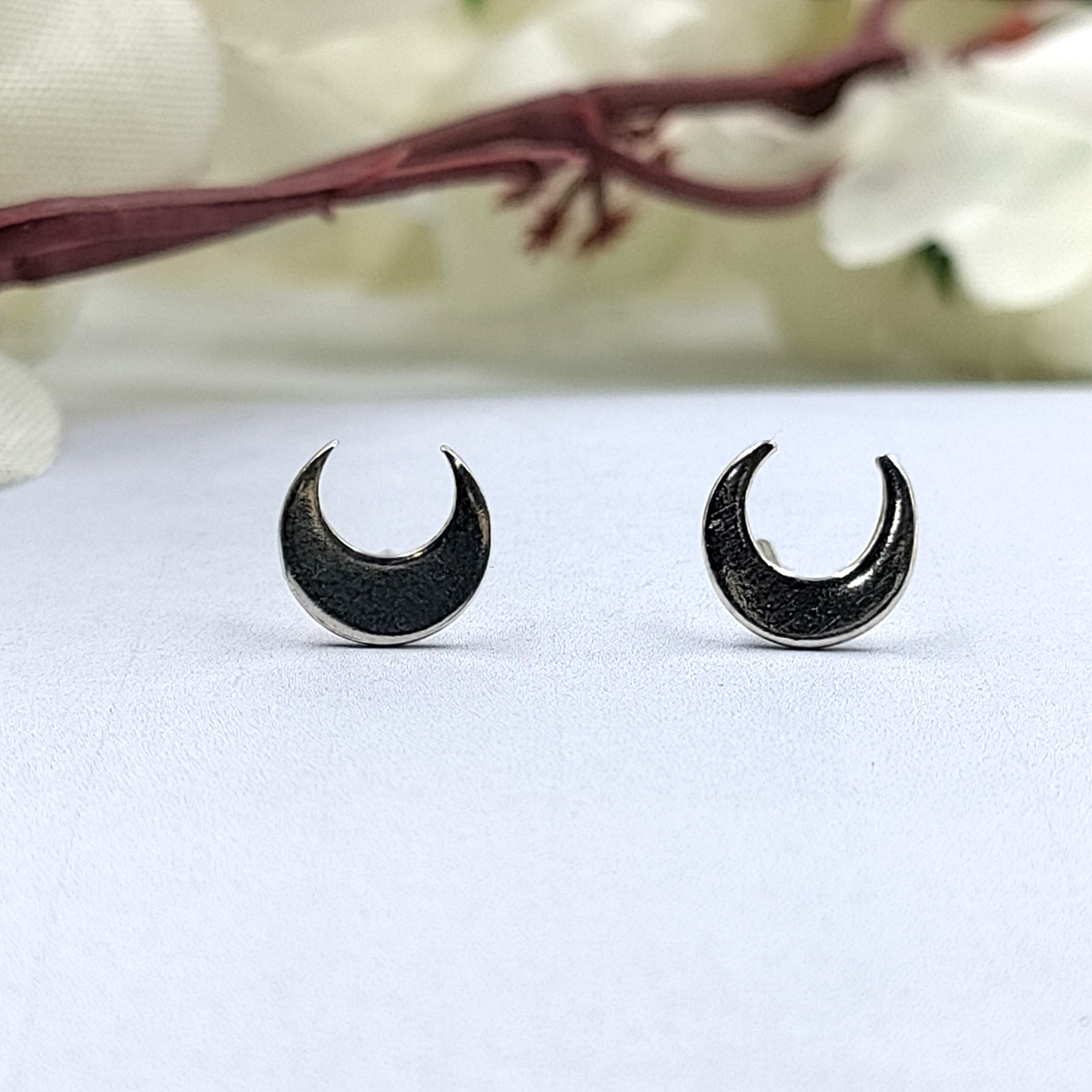 Crescent Moon Half Stud Earrings Little Moon Earrings Celestial Jewelry Minimalist Handmade Gift Studs with Pushback Sterling Silver 925