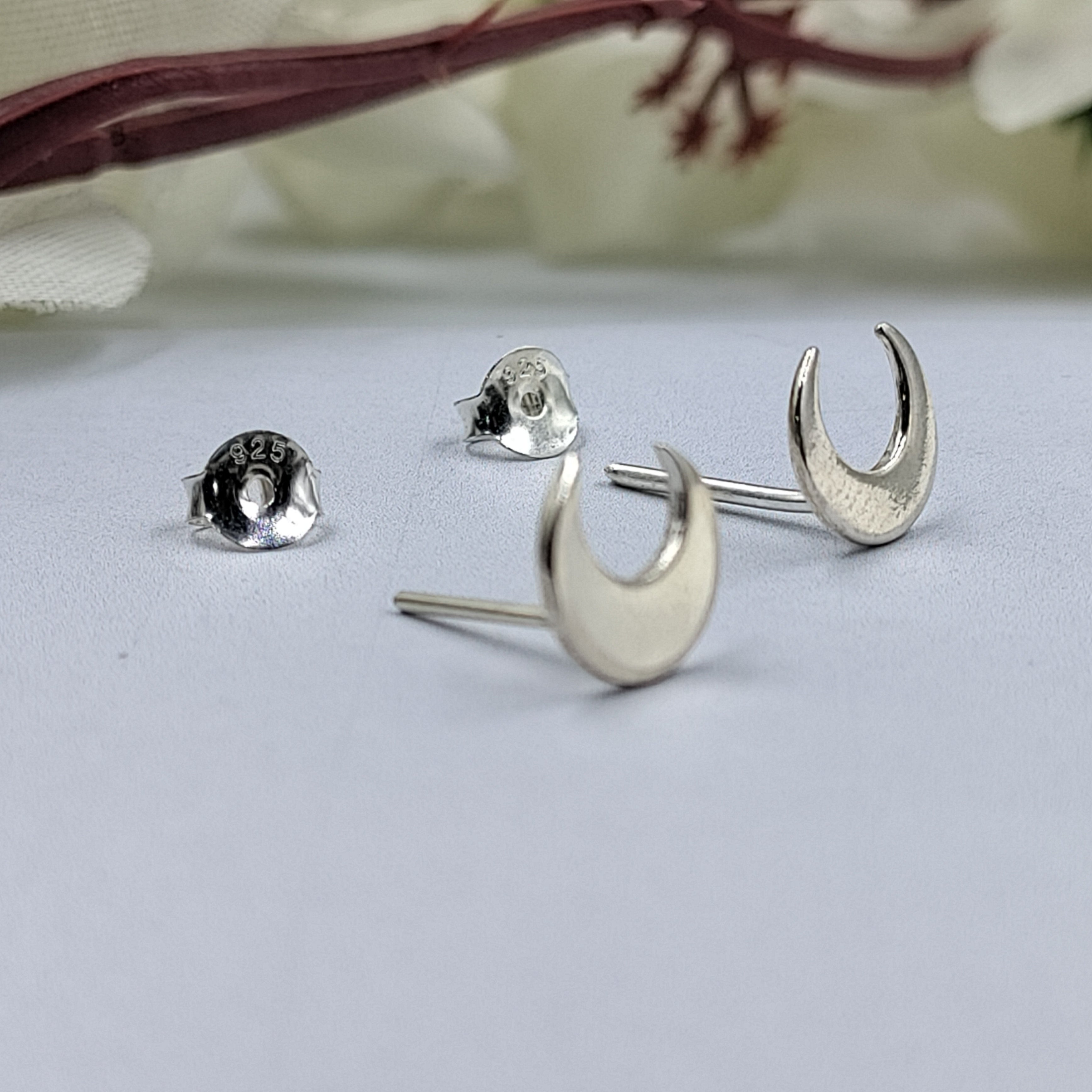 Crescent Moon Half Stud Earrings Little Moon Earrings Celestial Jewelry Minimalist Handmade Gift Studs with Pushback Sterling Silver 925