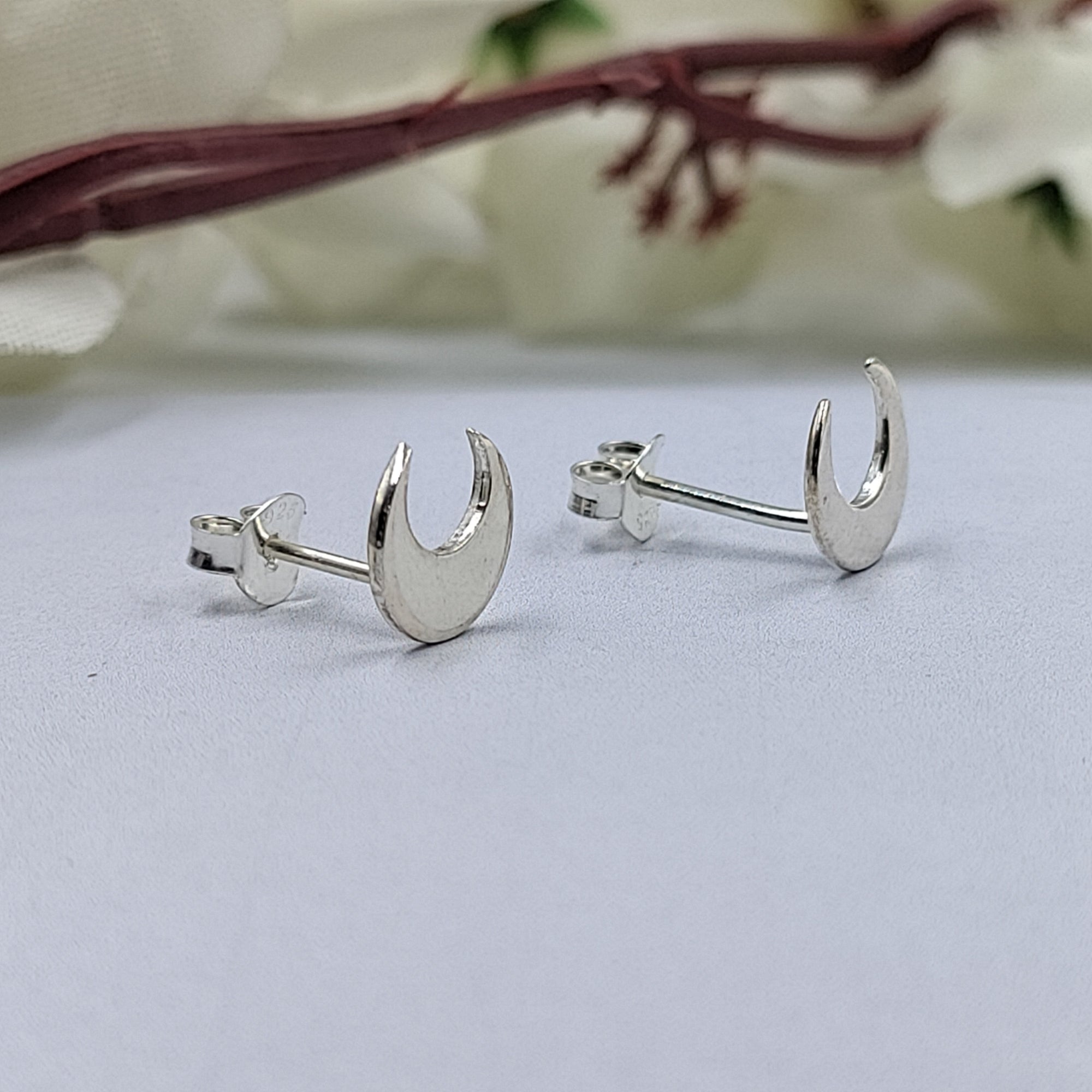 Crescent Moon Half Stud Earrings Little Moon Earrings Celestial Jewelry Minimalist Handmade Gift Studs with Pushback Sterling Silver 925