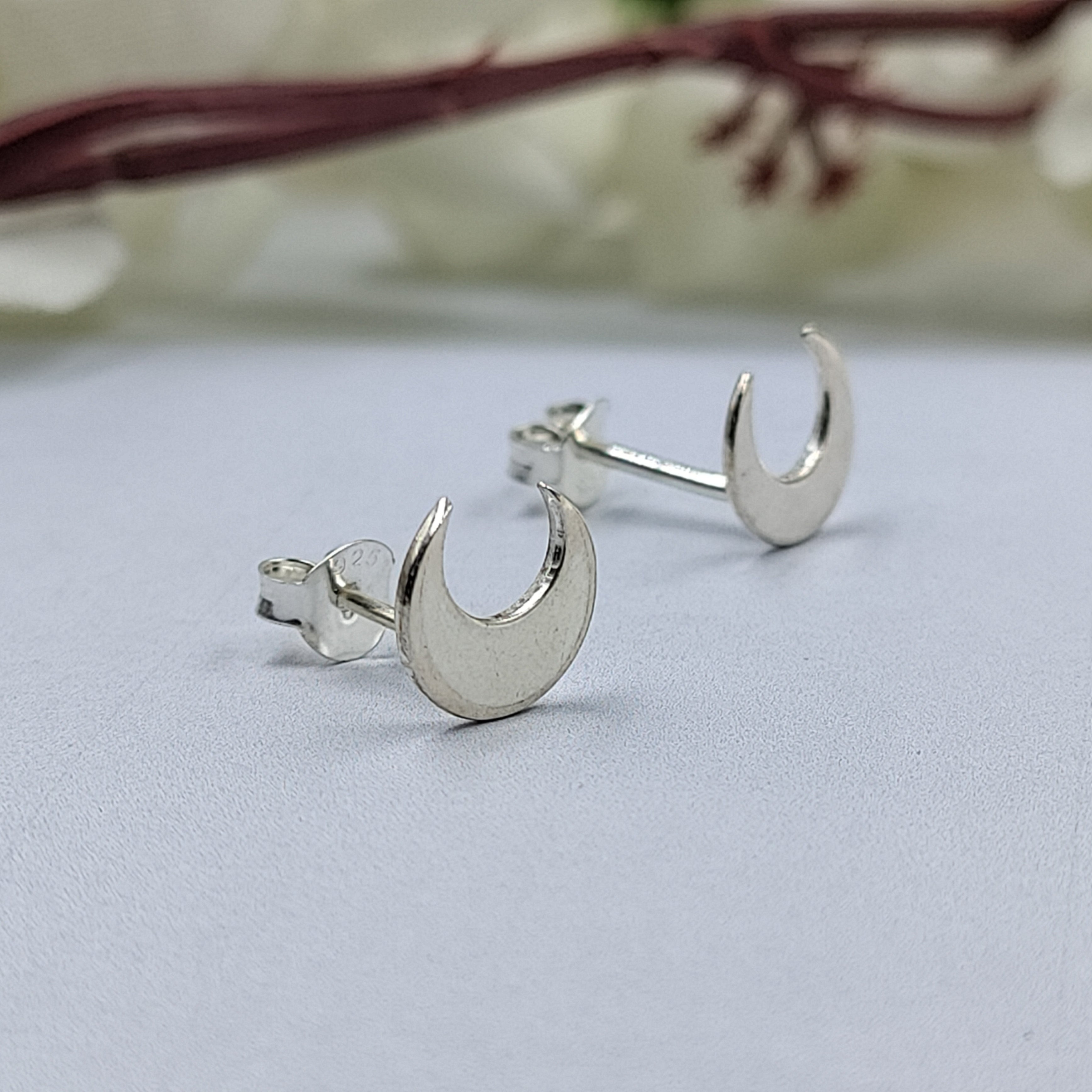 Crescent Moon Half Stud Earrings Little Moon Earrings Celestial Jewelry Minimalist Handmade Gift Studs with Pushback Sterling Silver 925
