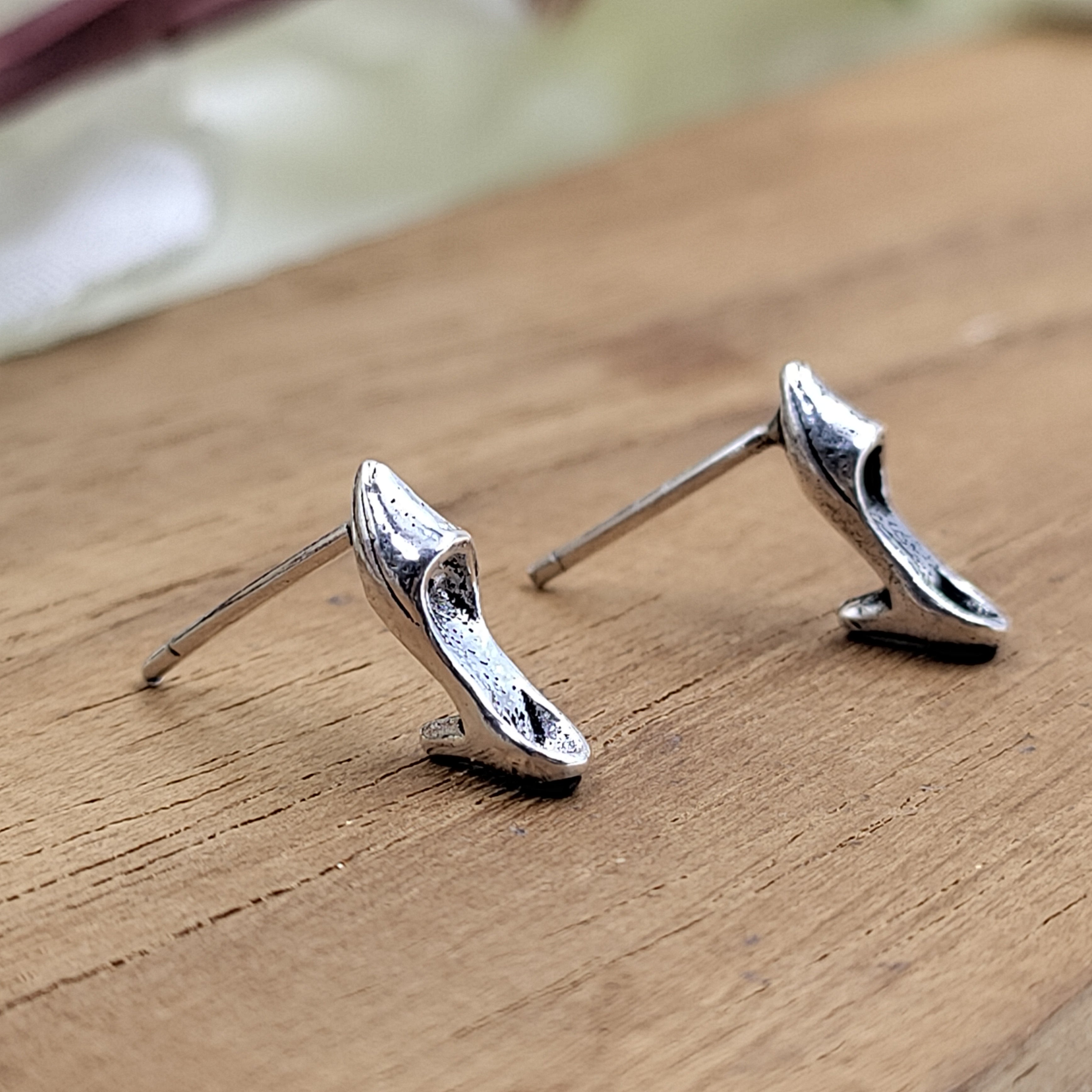 Tiny Little Heel Post Earrings Antique Silver Sandal Stud Minimalist Handmade Gift Stud Pushback 925 Sterling Cute Gift for Girlfriend