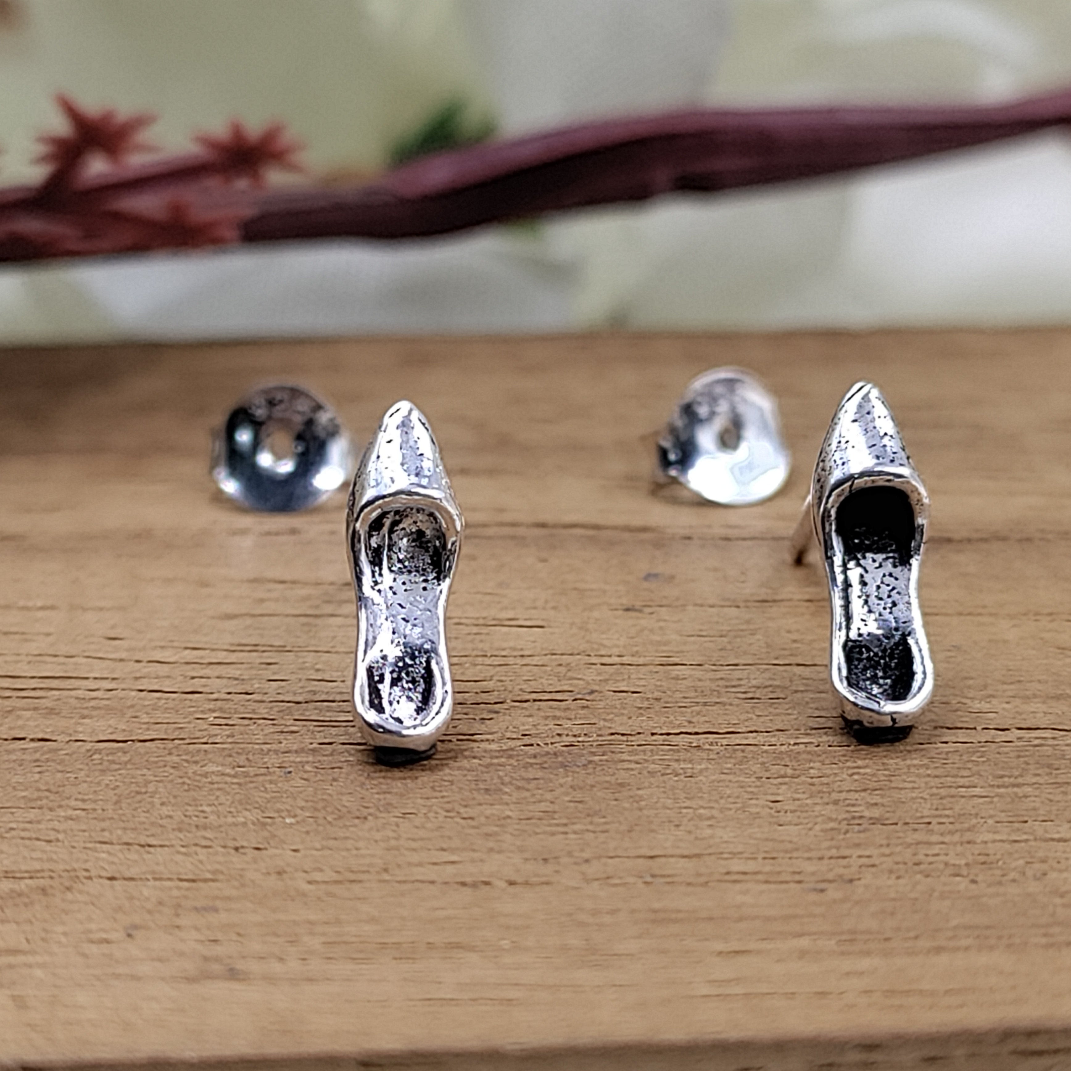 Tiny Little Heel Post Earrings Antique Silver Sandal Stud Minimalist Handmade Gift Stud Pushback 925 Sterling Cute Gift for Girlfriend