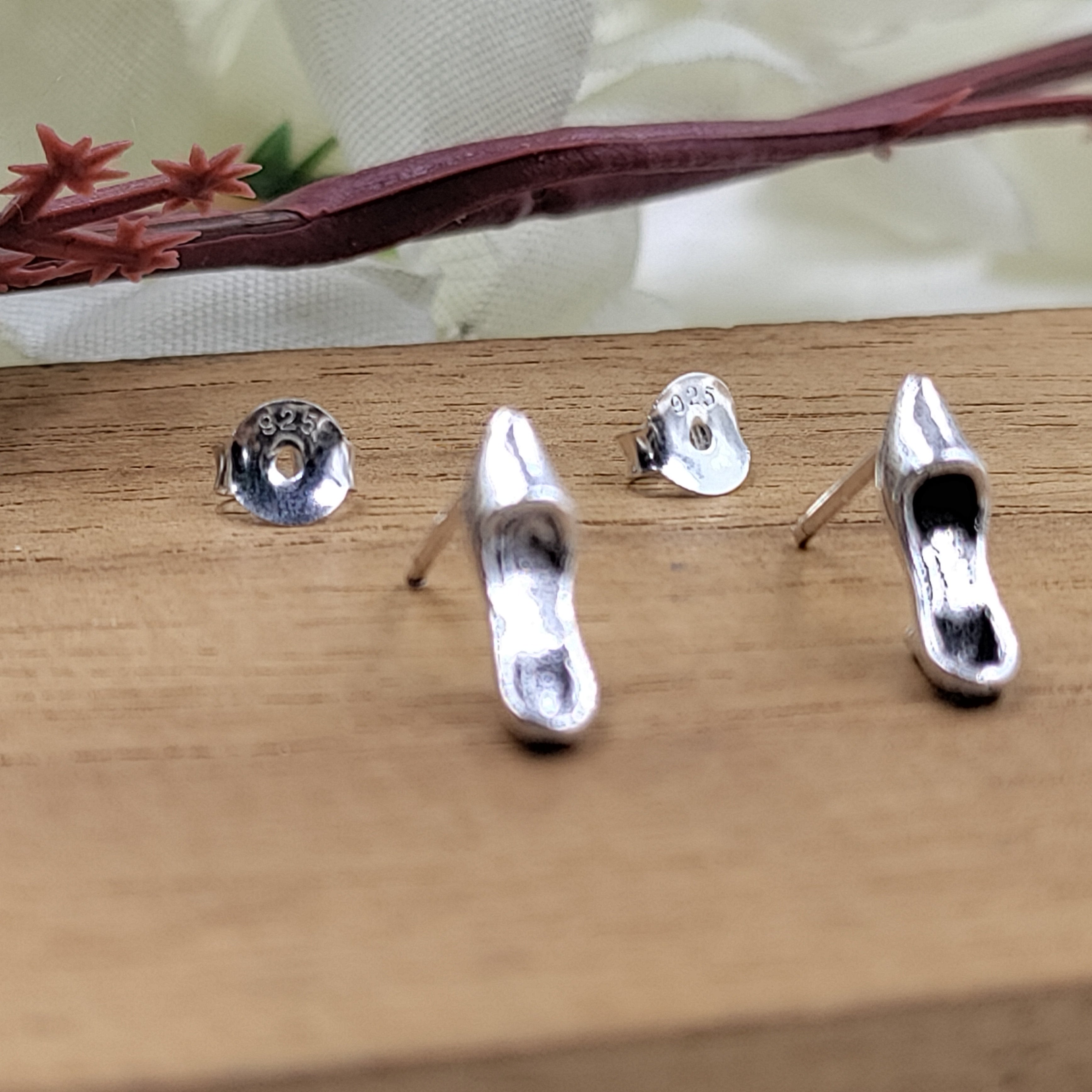 Tiny Little Heel Post Earrings Antique Silver Sandal Stud 925 Sterling Cute Gift for Girlfriend
