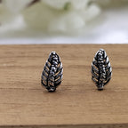 Silver Oxidised Boho Dainty Leaf Studs Earrings Minimalist Nature stud Earrinngs Handmade Gift Studs with Pushback 925 Sterling