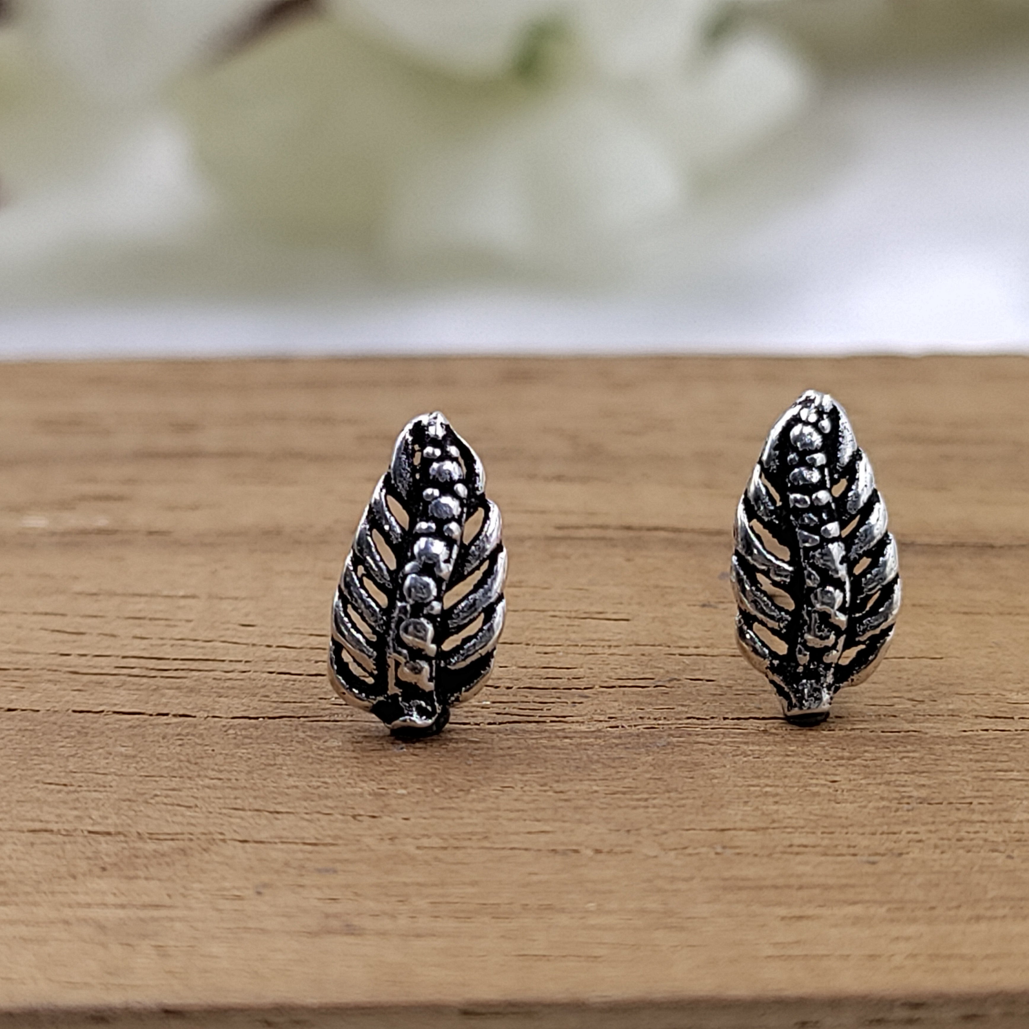 Silver Oxidised Boho Dainty Leaf Studs Earrings Minimalist Nature stud Earrinngs Handmade Gift Studs with Pushback 925 Sterling