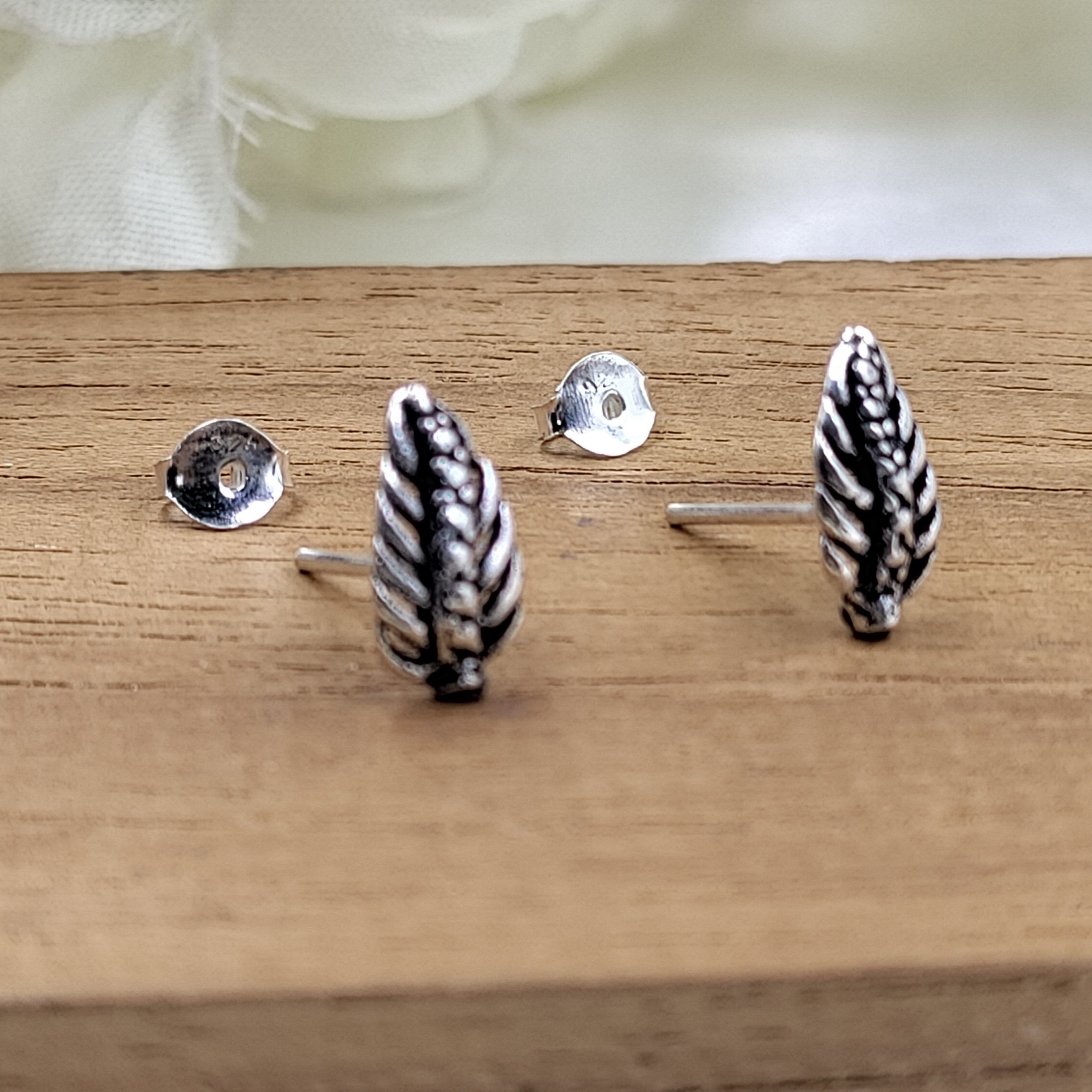 Silver Oxidised Boho Dainty Leaf Studs Earrings Minimalist Nature stud Earrinngs Handmade Gift Studs with Pushback 925 Sterling