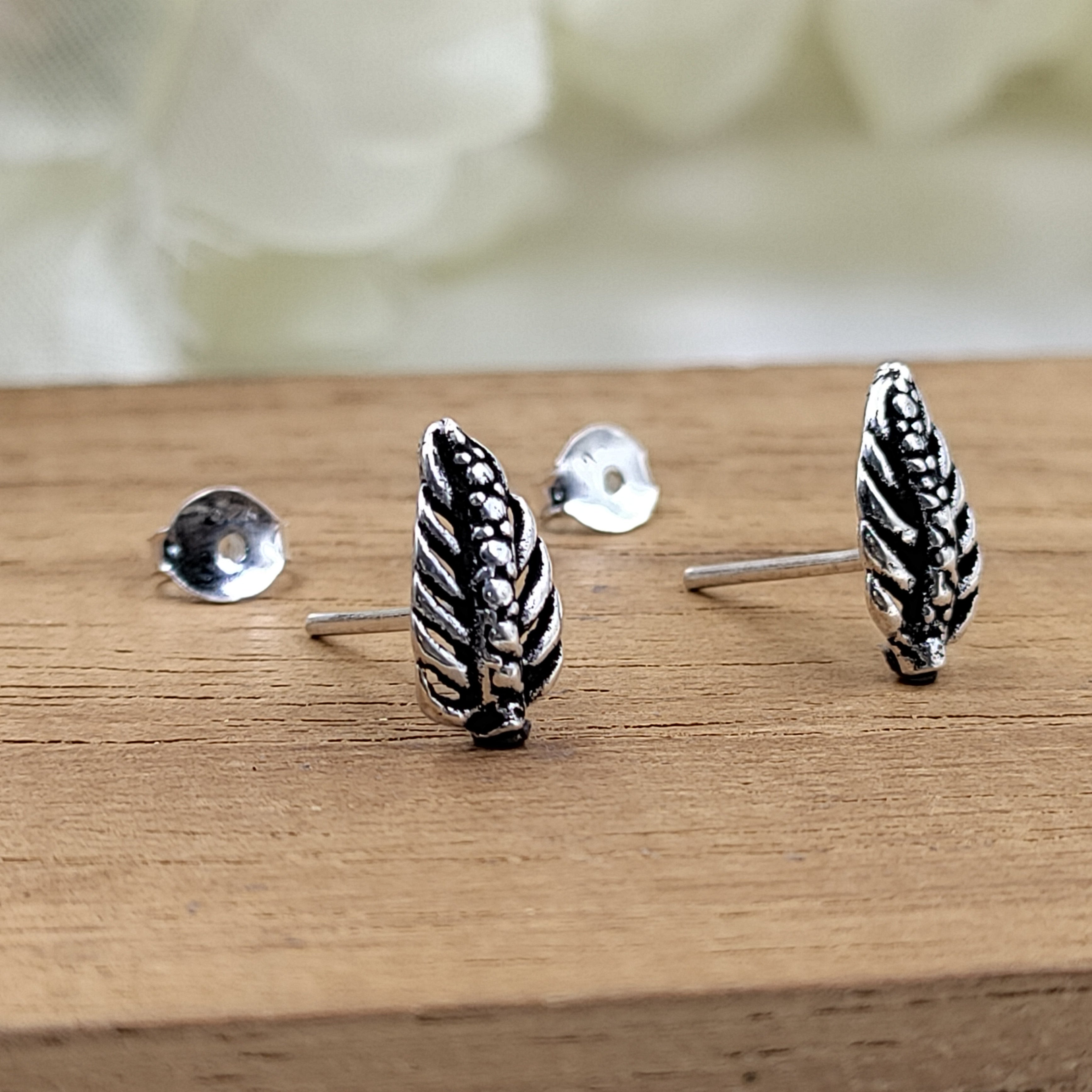 Silver Oxidised Boho Dainty Leaf Studs Earrings  925 Sterling  Silver