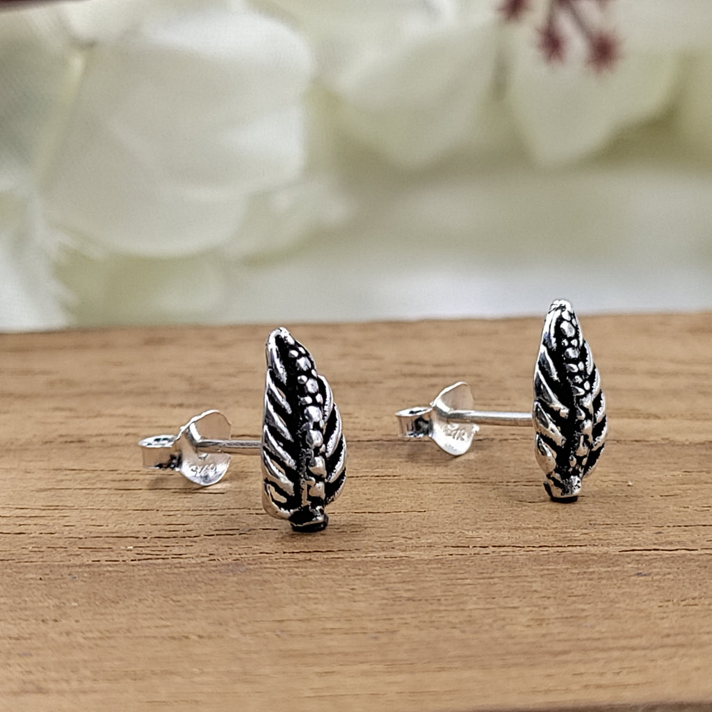 Silver Oxidised Boho Dainty Leaf Studs Earrings Minimalist Nature stud Earrinngs Handmade Gift Studs with Pushback 925 Sterling