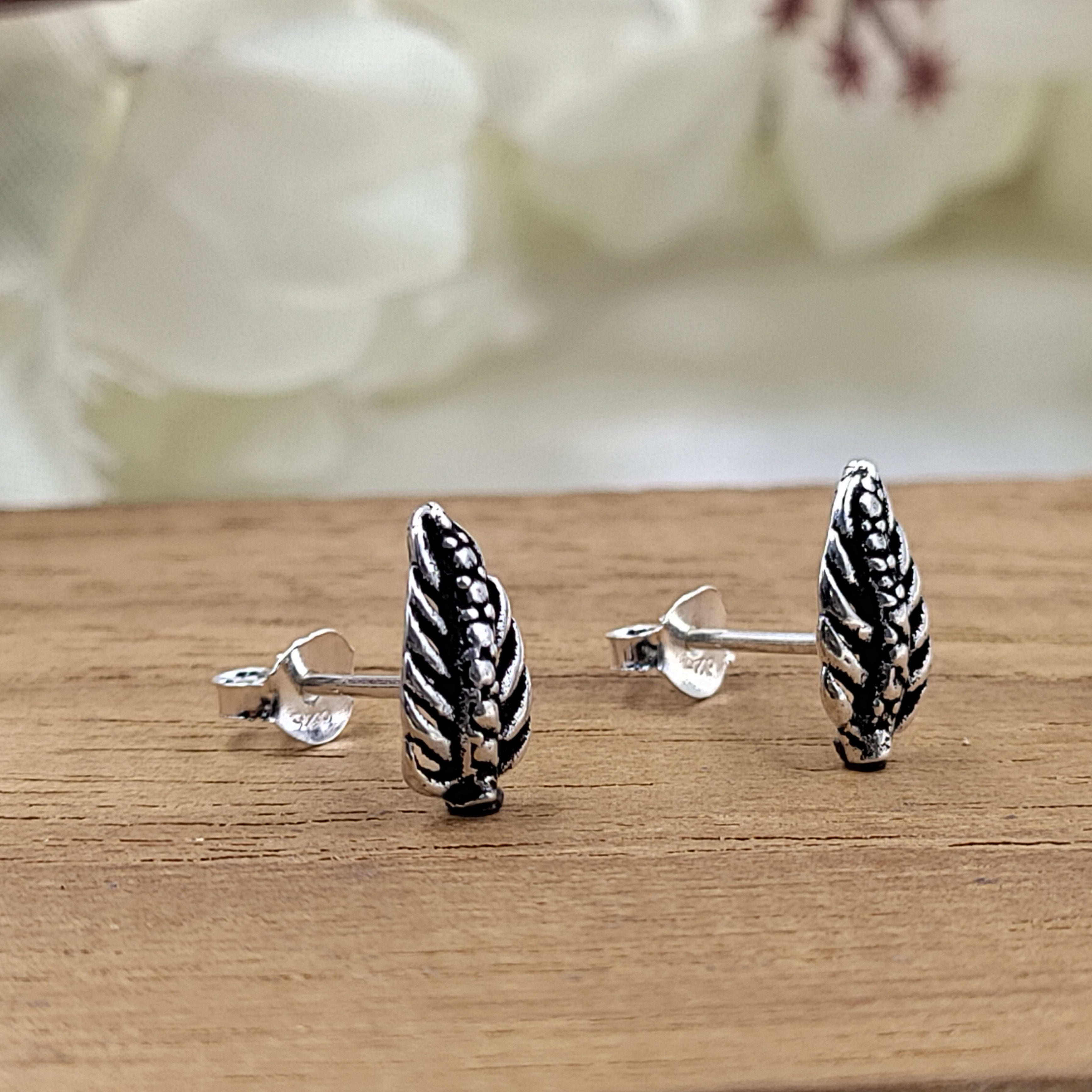 Silver Oxidised Boho Dainty Leaf Studs Earrings Minimalist Nature stud Earrinngs Handmade Gift Studs with Pushback 925 Sterling