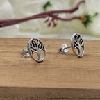 Silver Oxidised Good Luck Tree Stud Earrings Lucky Charm Gift Tree of Life Stud Earring Minimalist Handmade Stud with Pushback 925 Sterling