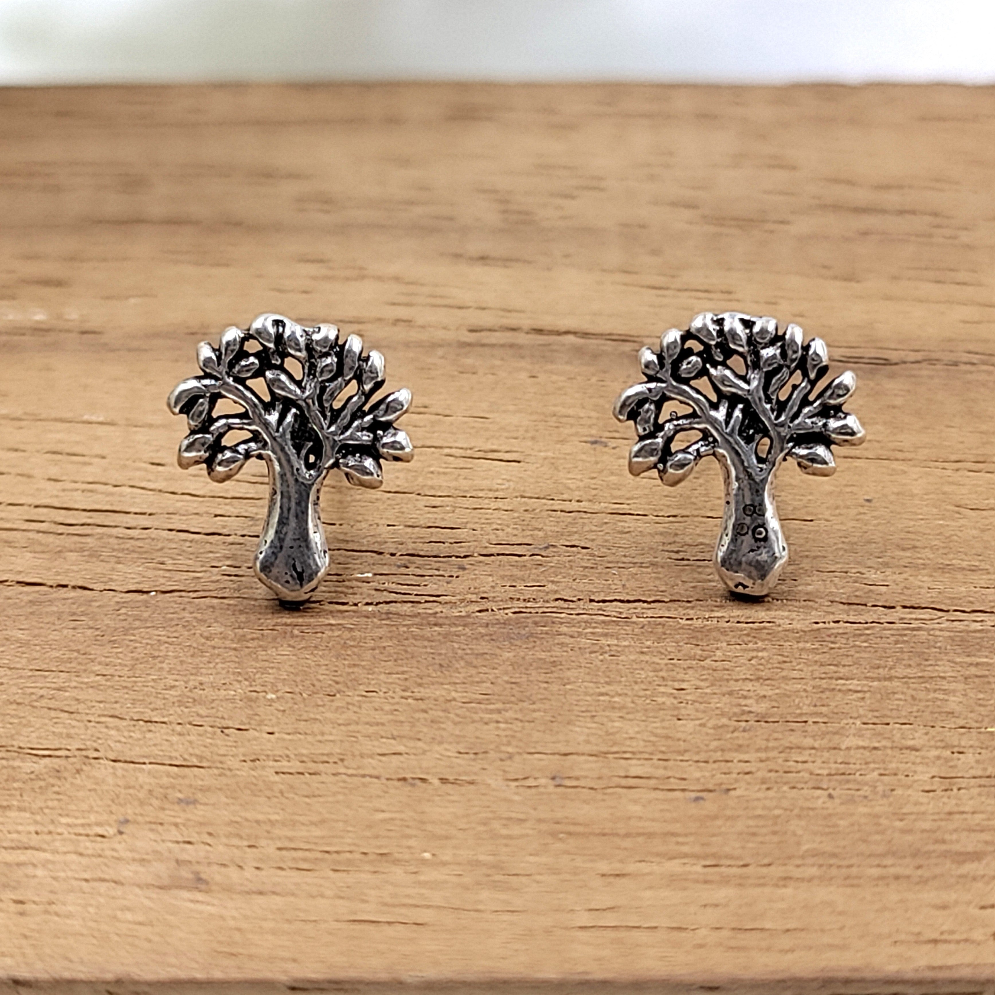 925 Silver Tree of Life Earrings Family Tree Jewelry Boho Stud Earring Nature Dainty Good Luck Earrings Handmade Minimal Studs Pushback