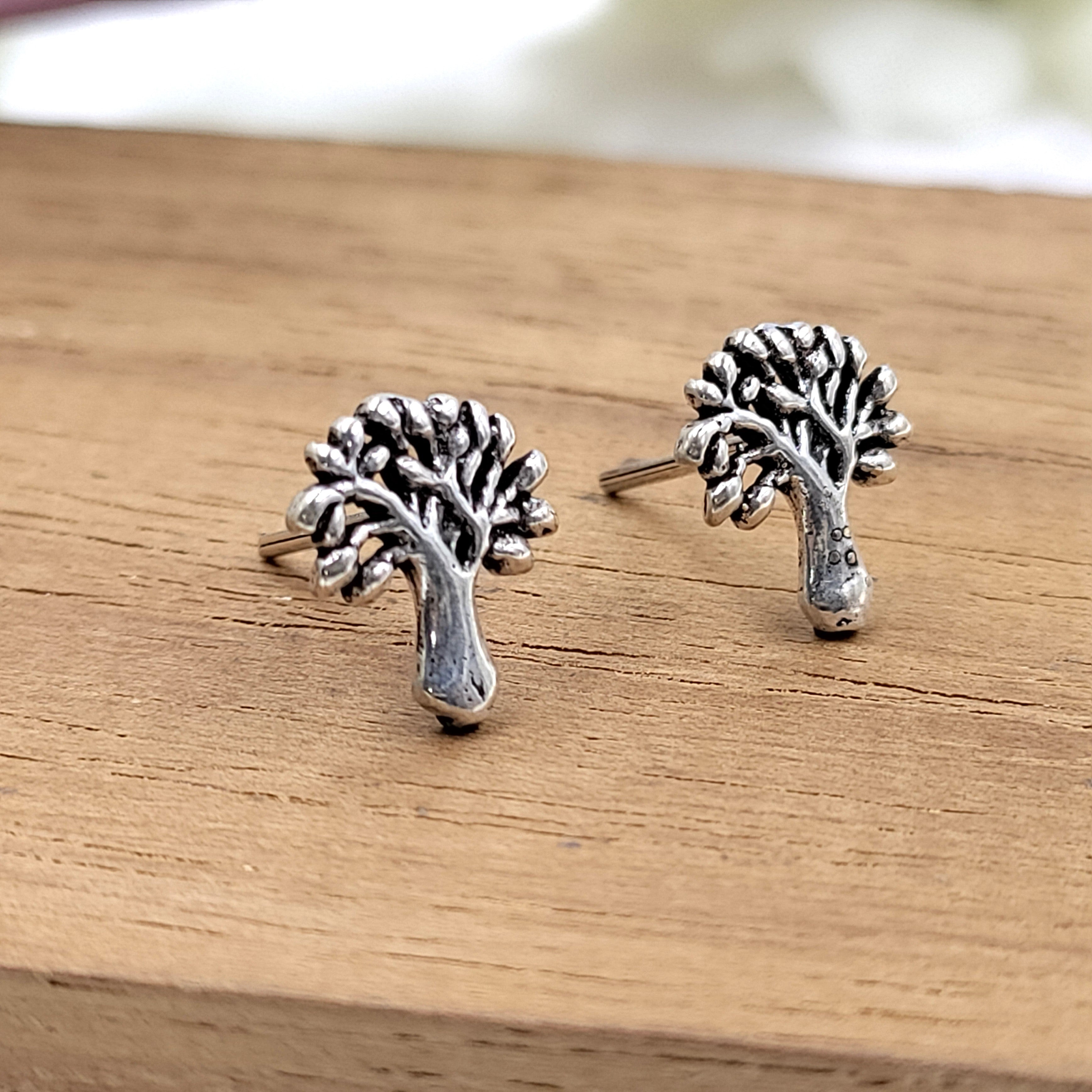 925 Silver Tree of Life Earrings Family Tree Jewelry Boho Stud Earring Nature Dainty Good Luck Earrings Handmade Minimal Studs Pushback