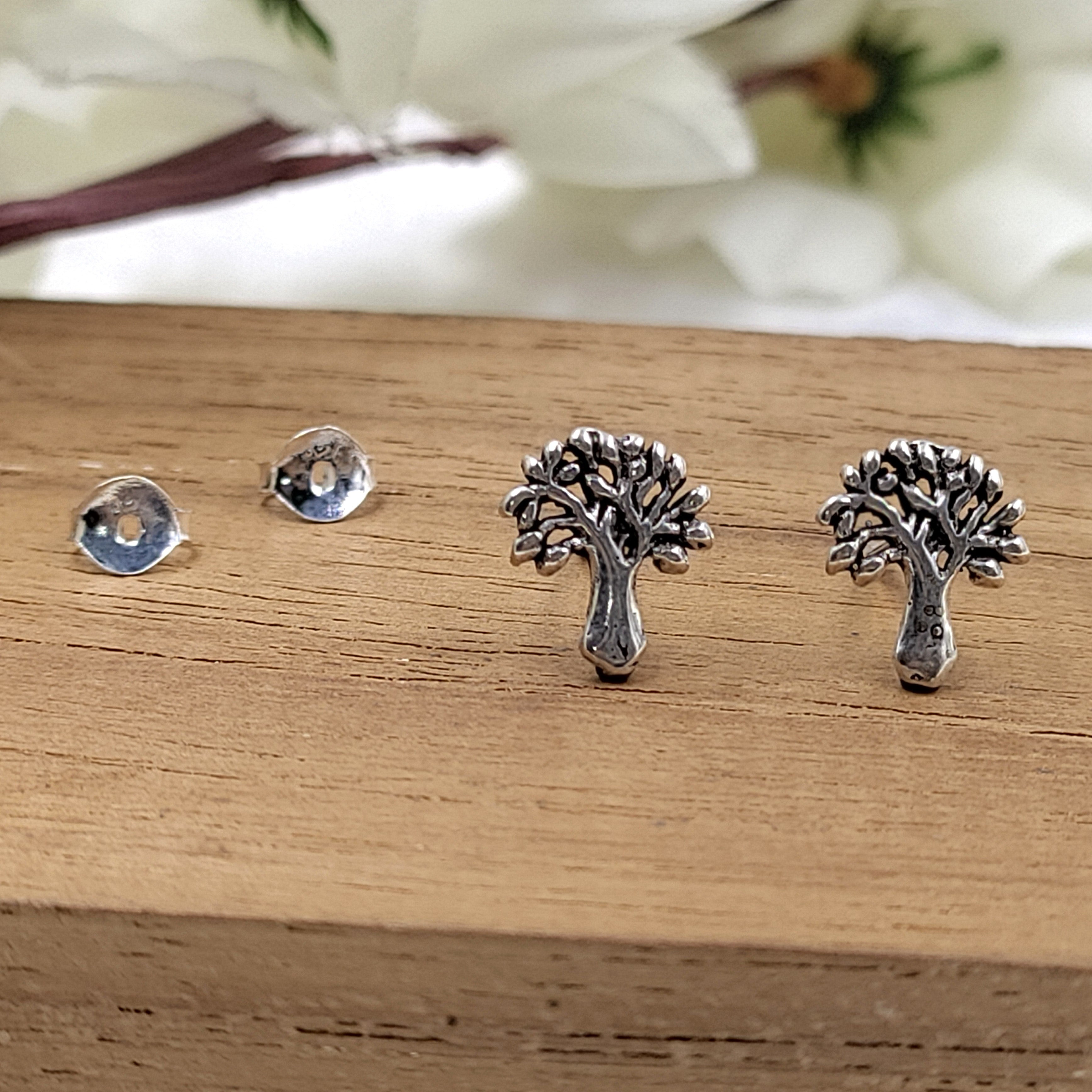 925 Silver Tree of Life Earrings Family Tree Jewelry Boho Stud Earring Nature Dainty Good Luck Earrings Handmade Minimal Studs Pushback