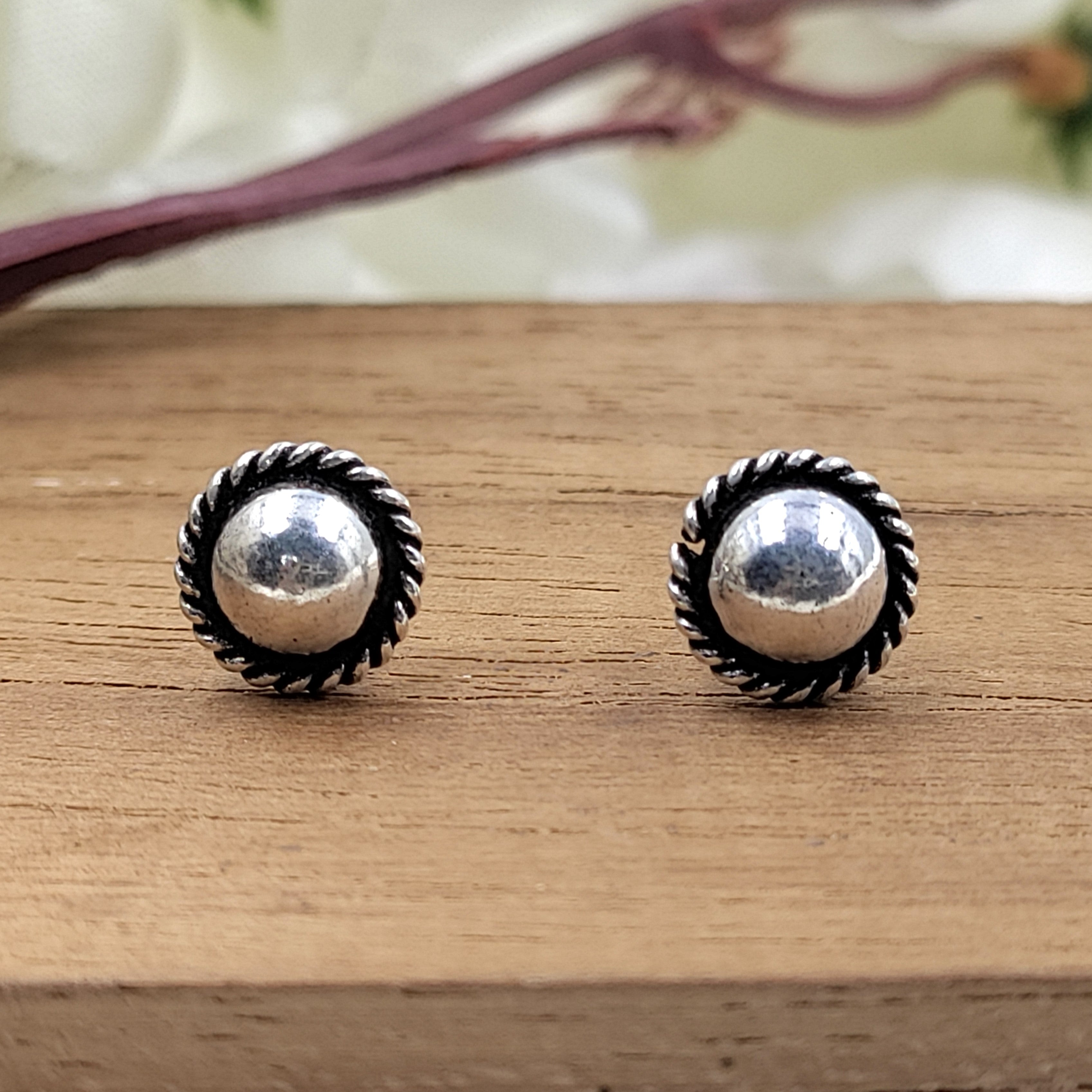 Silver Oxidised Simple Classic Silver Stud Earrings Button Style Round Earring Jewelry Handmade Pushback Stud 925 Sterling Gift for Mom