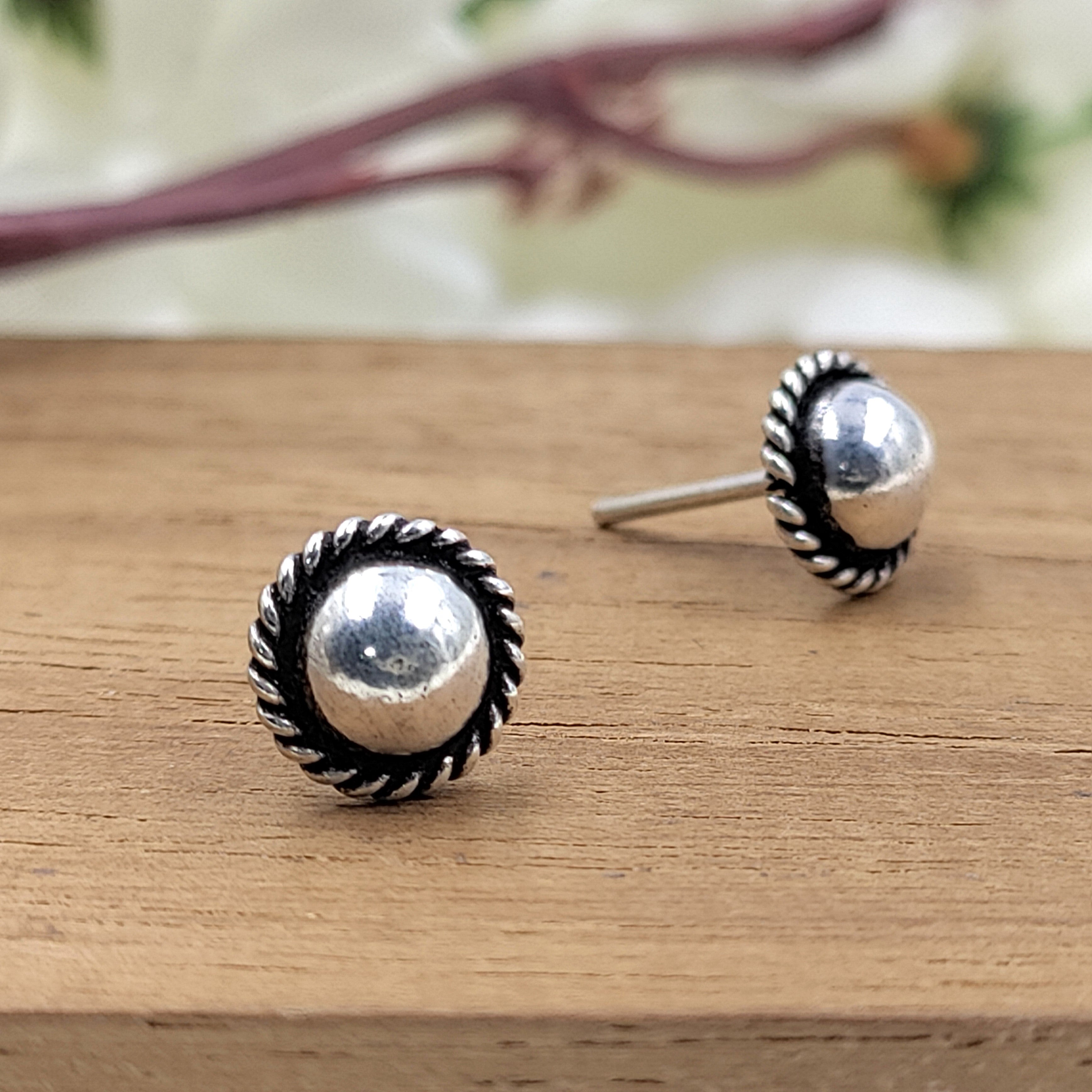 Silver Oxidised Simple Classic Silver Stud Earrings Button Style Round Earring Jewelry Handmade Pushback Stud 925 Sterling Gift for Mom
