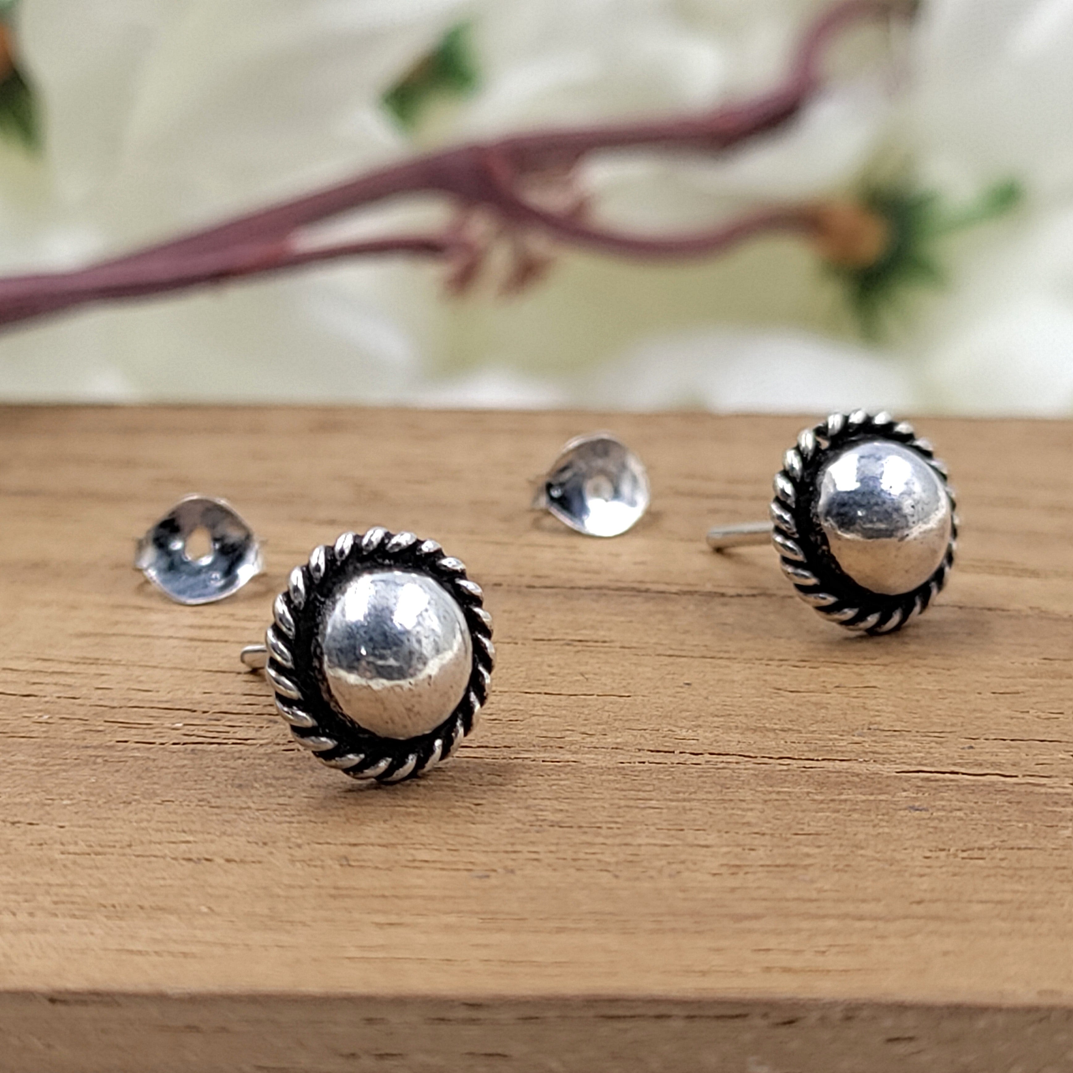 Silver Oxidised Simple Classic Silver Stud Earrings Button Style Round Earring Jewelry Handmade Pushback Stud 925 Sterling Gift for Mom