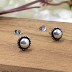 Silver Oxidised Simple Classic Silver Stud Earrings Button Style Round Earring Jewelry Handmade Pushback Stud 925 Sterling Gift for Mom