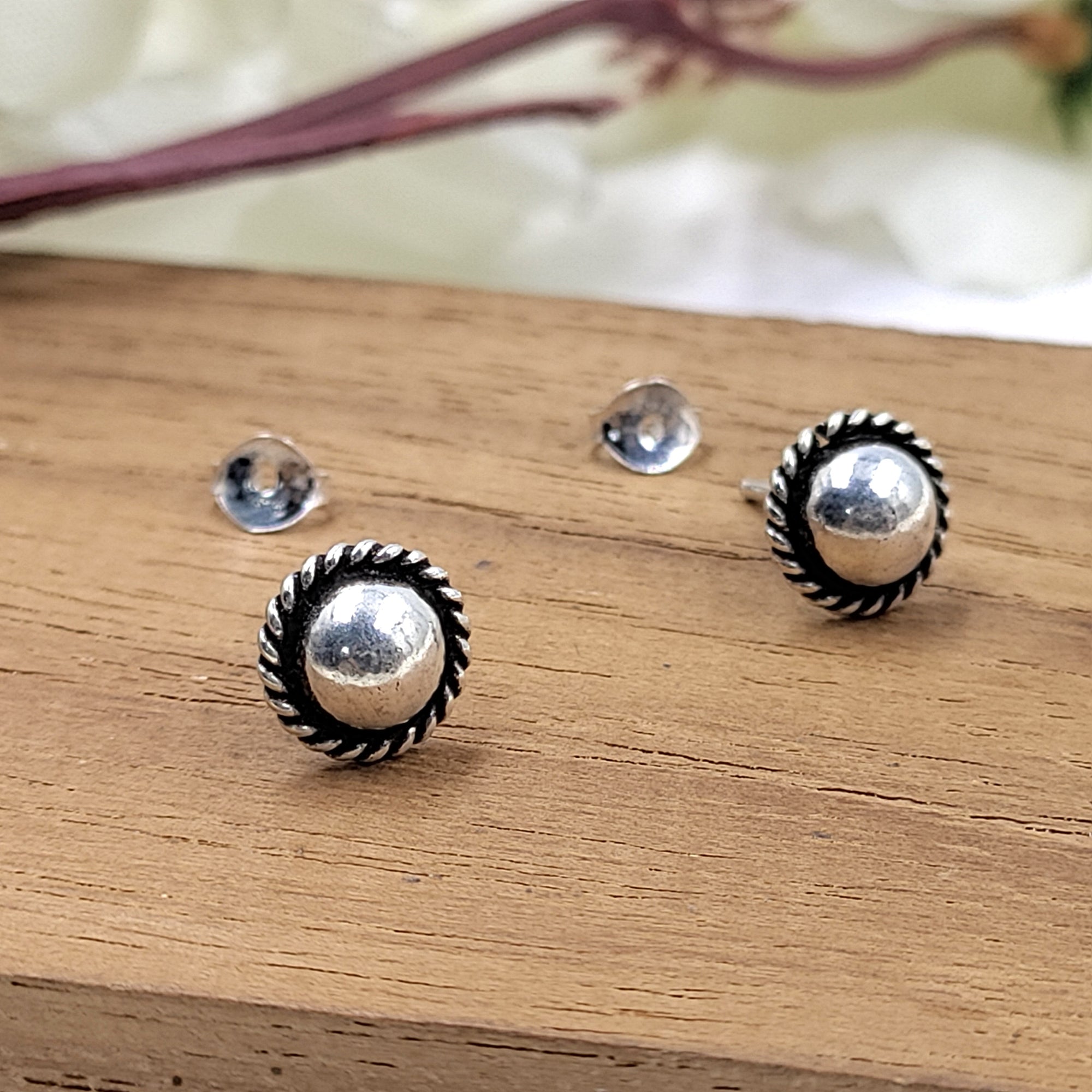 Silver Oxidised Simple Classic Silver Stud Earrings Button Style Round Earring Jewelry Handmade Pushback Stud 925 Sterling Gift for Mom