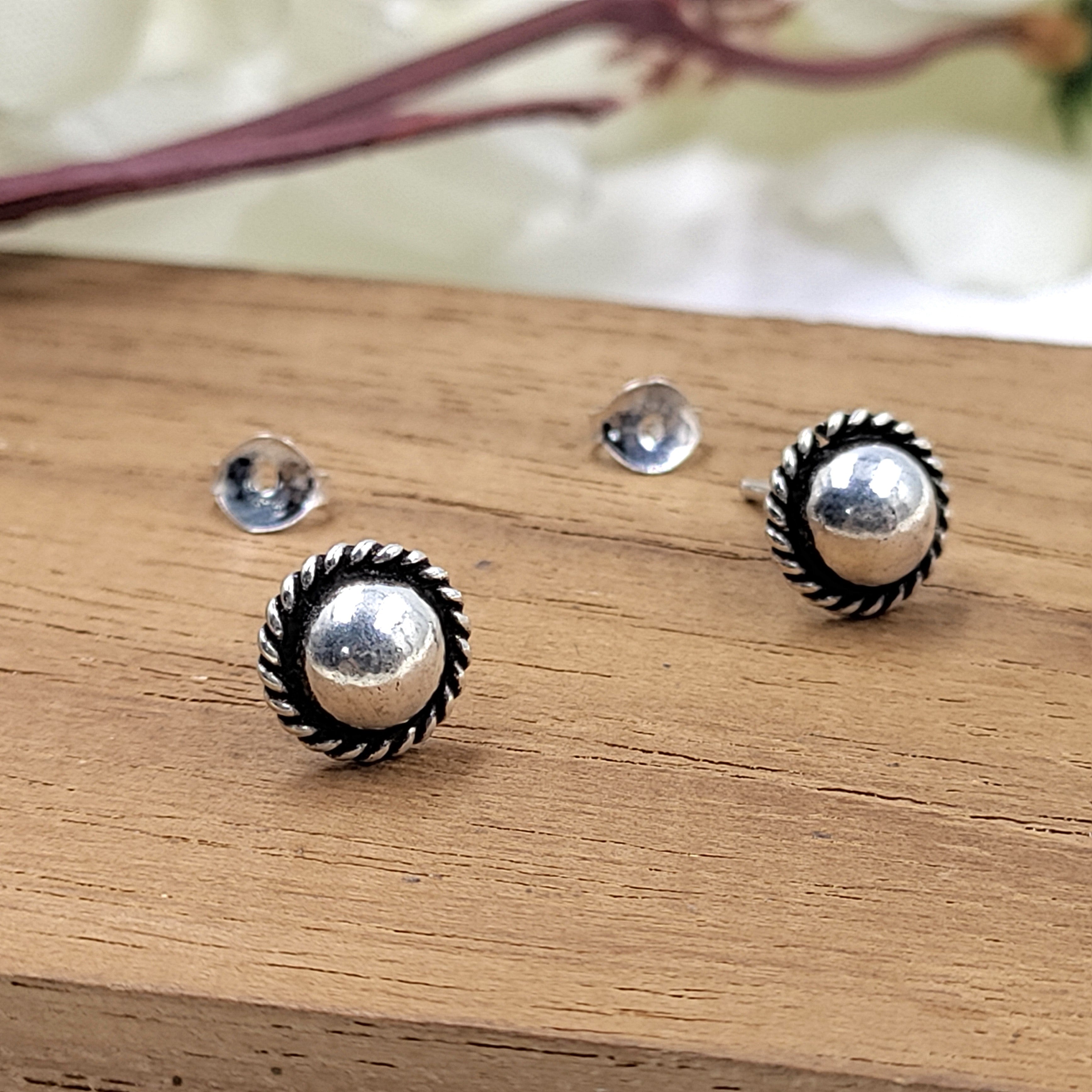 Silver Oxidised Simple Classic Silver Stud Earrings Button Style 925 Sterling Gift for Mom