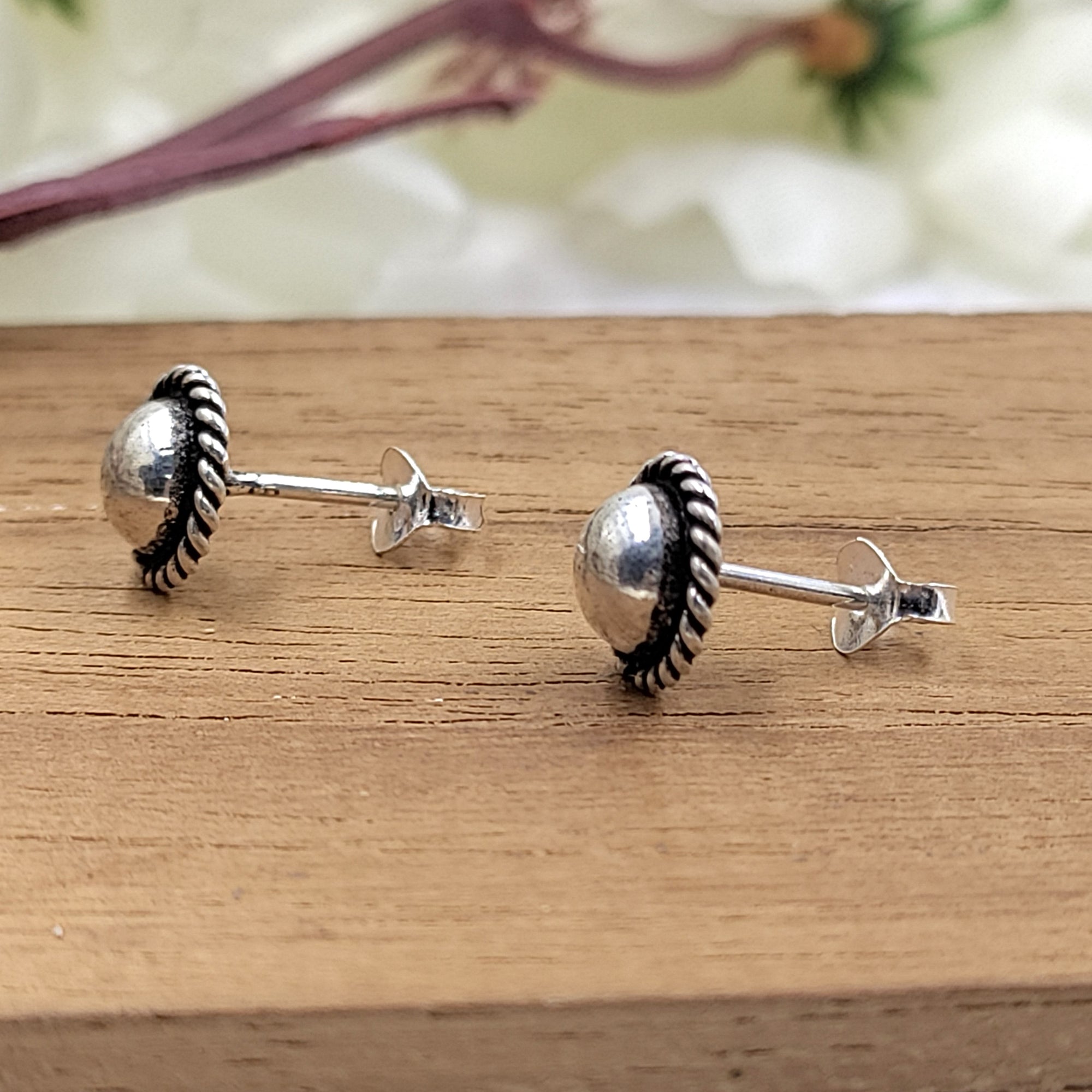 Silver Oxidised Simple Classic Silver Stud Earrings Button Style Round Earring Jewelry Handmade Pushback Stud 925 Sterling Gift for Mom
