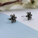 Silver Oxidised Vintage Blooming Flower Earrings 925 Sterling Gift For her