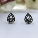 Silver Oxidised Classic Indian Traditional Antique Pear Shape Silver Earring Minimalist Handmade Pushback Stud 925 Sterling Gift for her