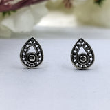 Silver Oxidised Classic Indian Traditional Antique Pear Shape Silver Earring Minimalist Handmade Pushback Stud 925 Sterling Gift for her
