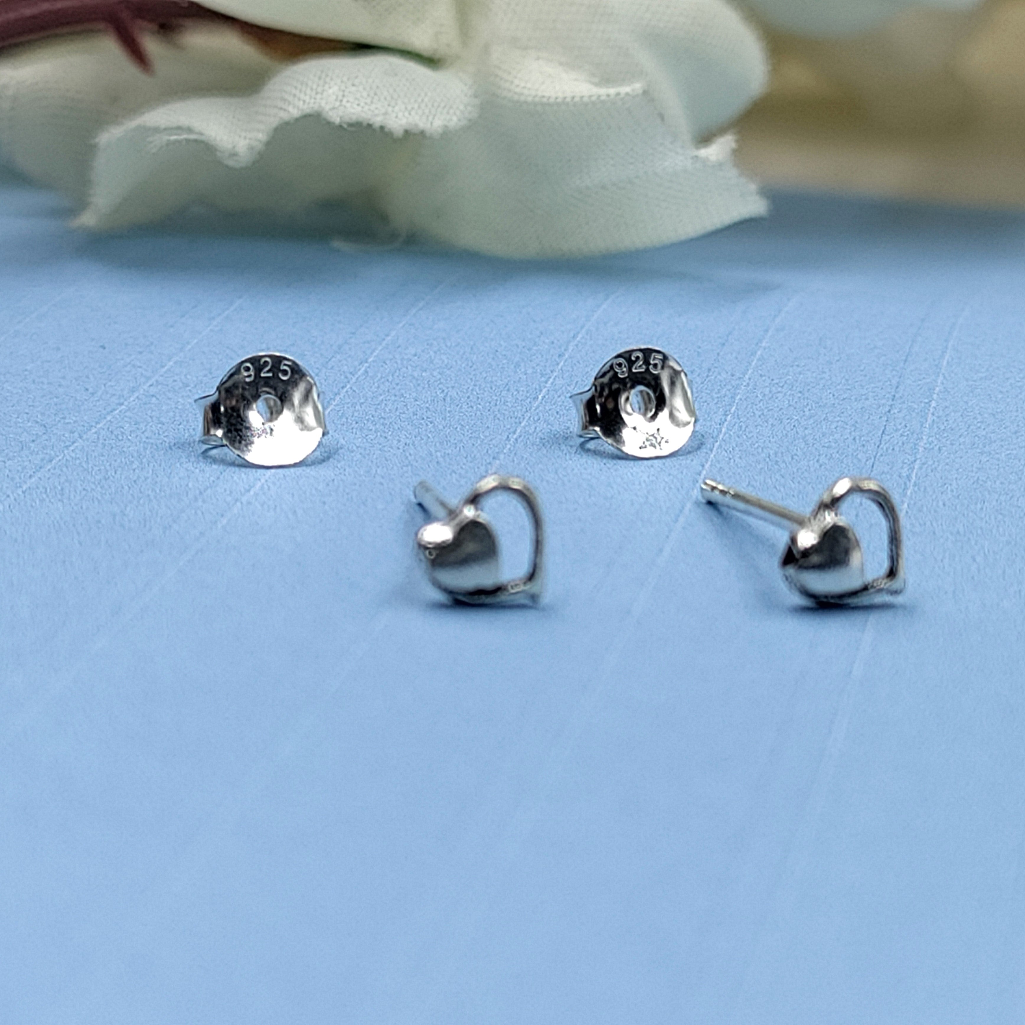 Tiny Heart Outline Stud Twin Heart Unisex Heart Shape Earring Studs  Sterling Silver 925