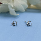 Tiny Heart Outline Stud Twin Heart Unisex Heart Shape Earring Studs Little Ear Stud Minimalist Handmade Stud Pushback Sterling Silver 925