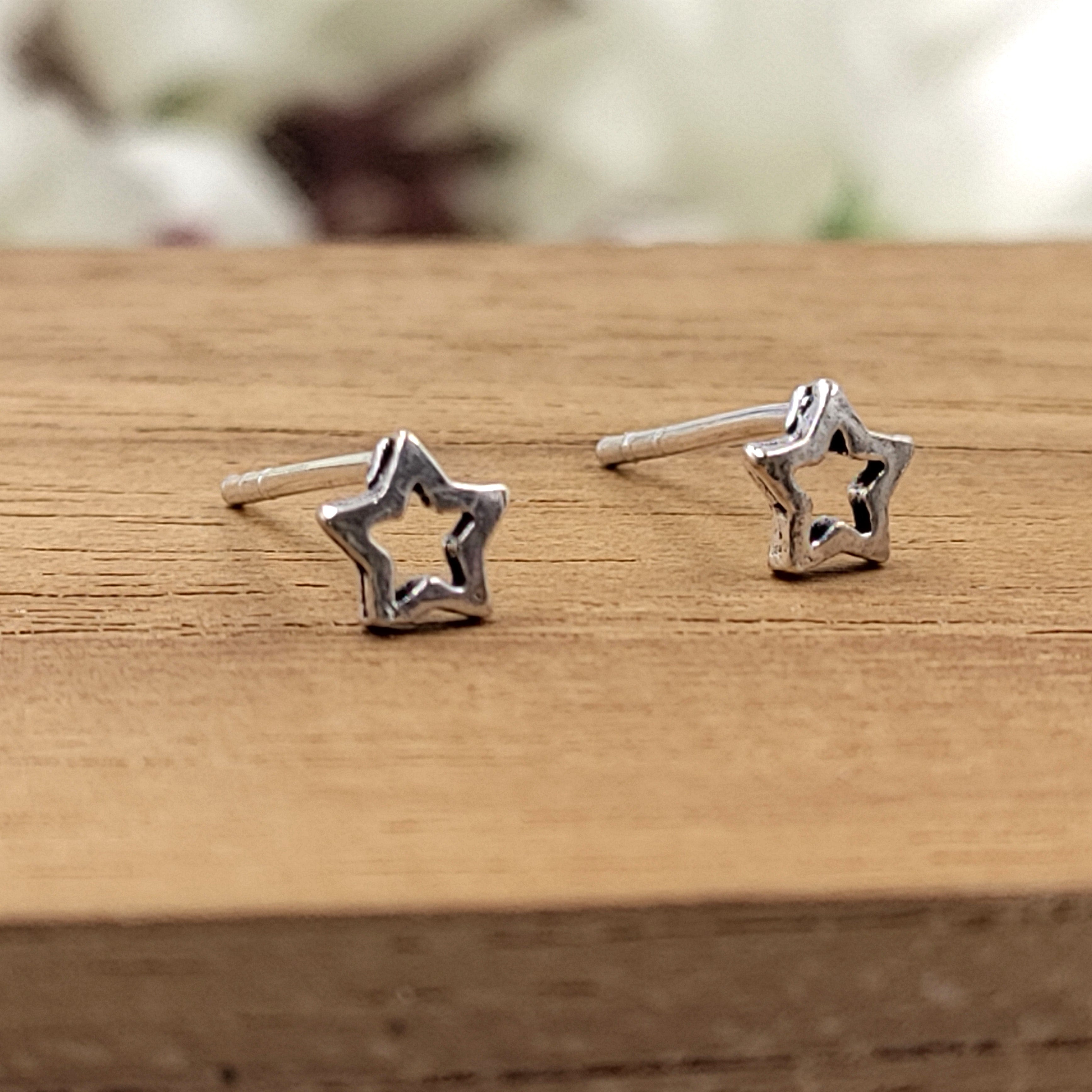 Pretty Star Of David Stud Earring Geometric Star Birthday Gift Lovely  Minimalist Handmade Studs with Pushback 925 Sterling Silver