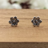 Silver Oxidised Classic Flower Stud Earring Silver Flower Stud Earring Floral Jewelry Handmade Pushback Stud 925 Sterling Gift For Baby Girl