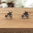 925 Sterling Silver Star Trio Stud Earring Celestial Jewelery Delicate and Stylish Geometric Star Symbol
