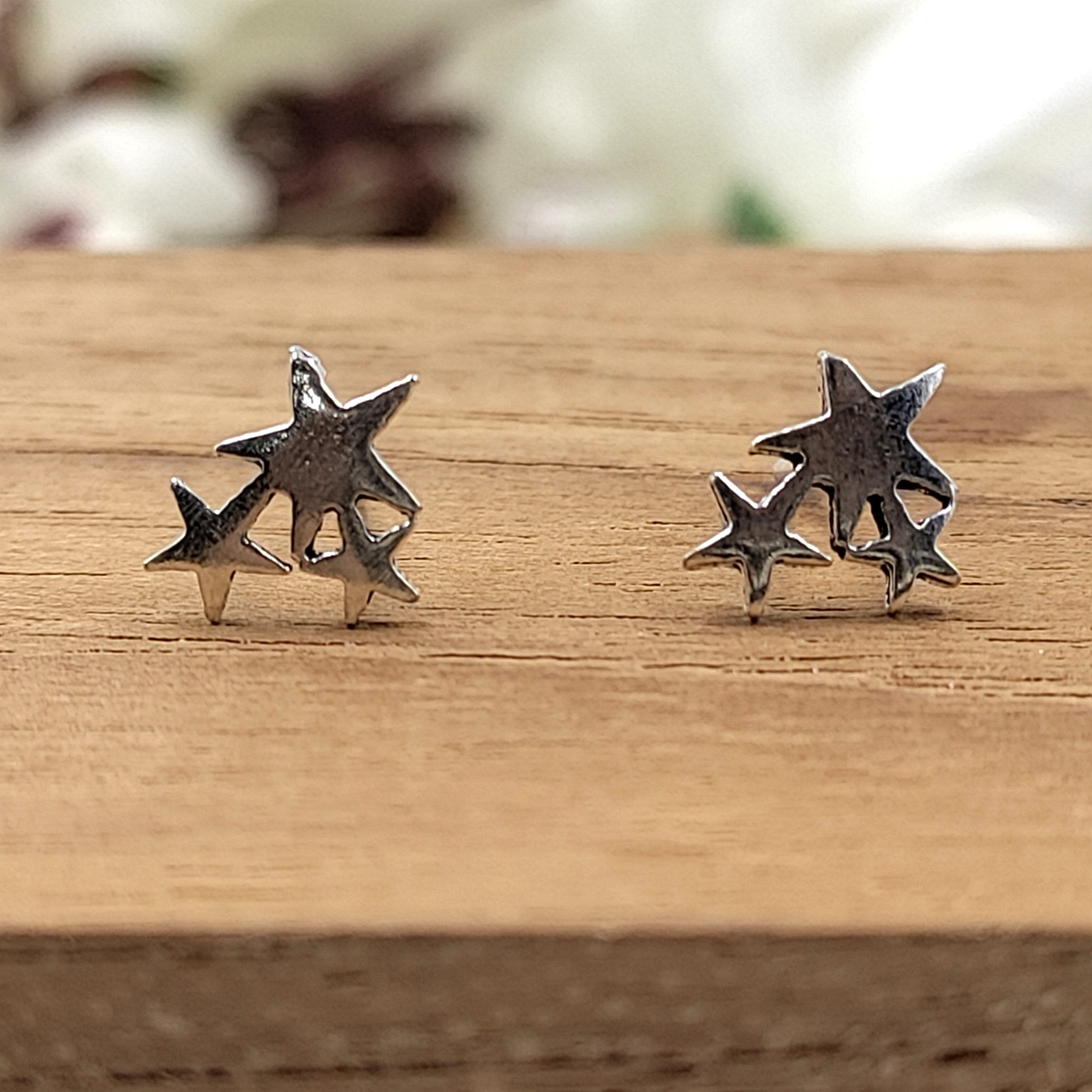 Sterling Silver Star Trio Stud Earring Celestial Jewellery Delicate and Stylish Geometric Star Symbol Minimalist Handmade Stud Pushback 925