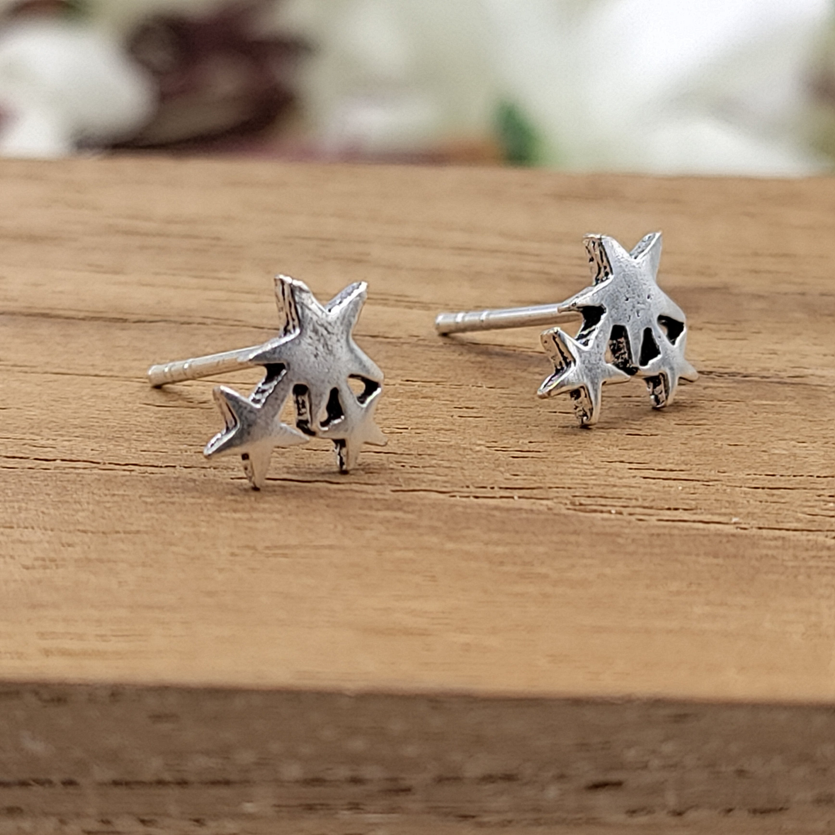 Sterling Silver Star Trio Stud Earring Celestial Jewellery Delicate and Stylish Geometric Star Symbol Minimalist Handmade Stud Pushback 925