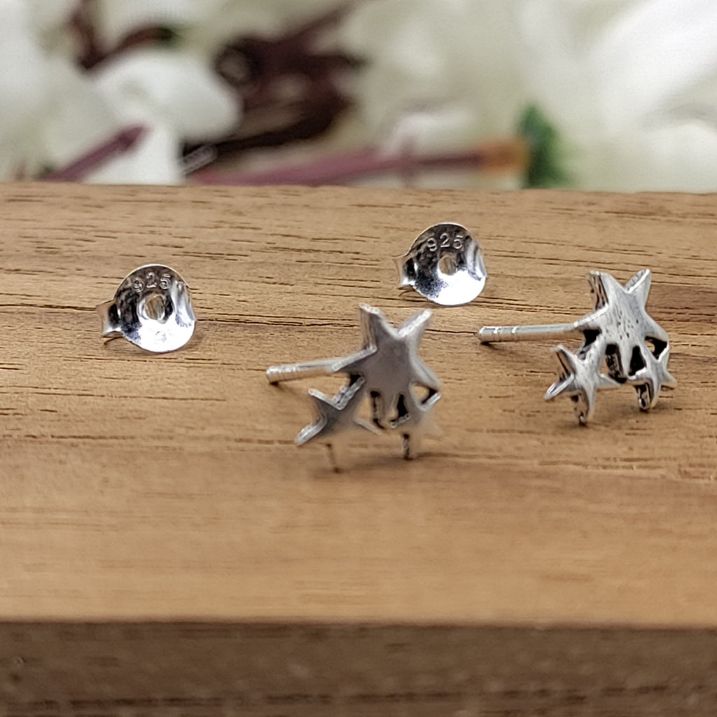 Sterling Silver Star Trio Stud Earring Celestial Jewellery Delicate and Stylish Geometric Star Symbol Minimalist Handmade Stud Pushback 925