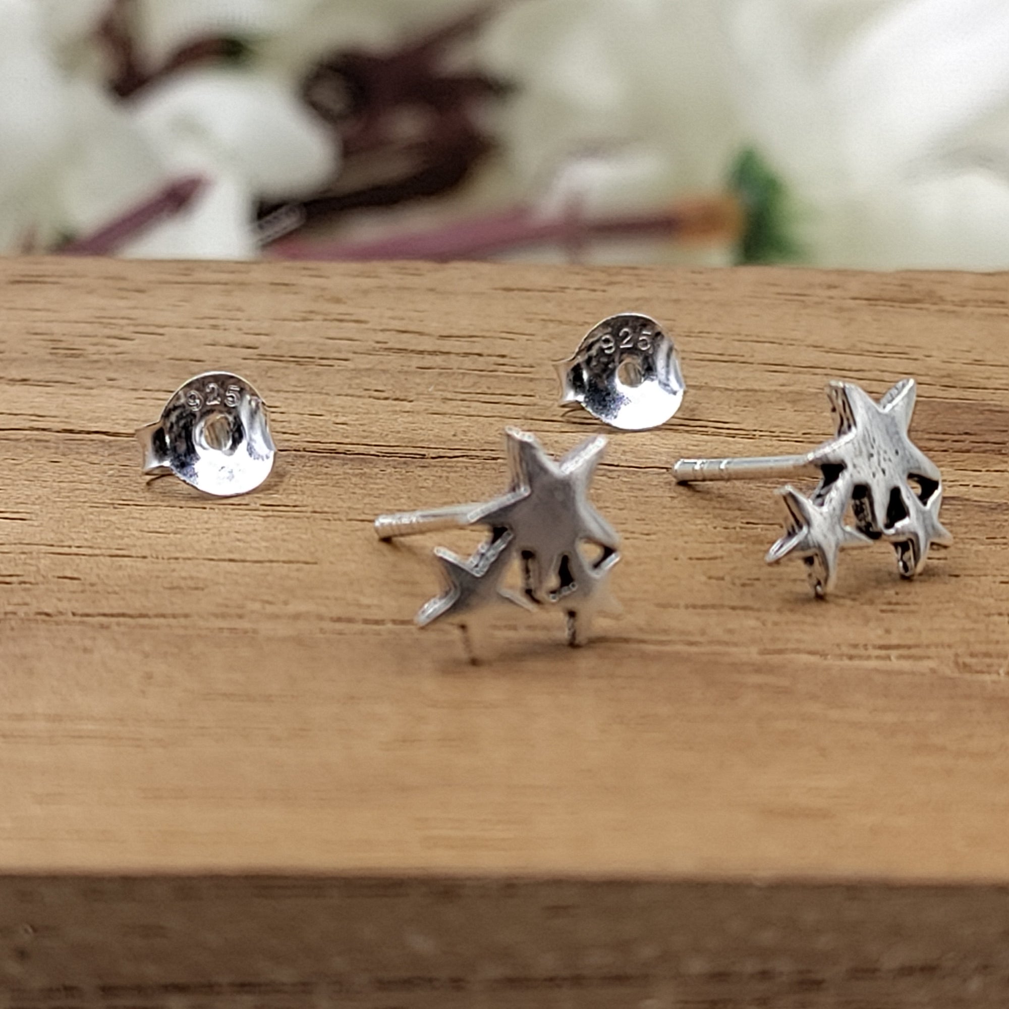 Sterling Silver Star Trio Stud Earring Celestial Jewellery Delicate and Stylish Geometric Star Symbol Minimalist Handmade Stud Pushback 925