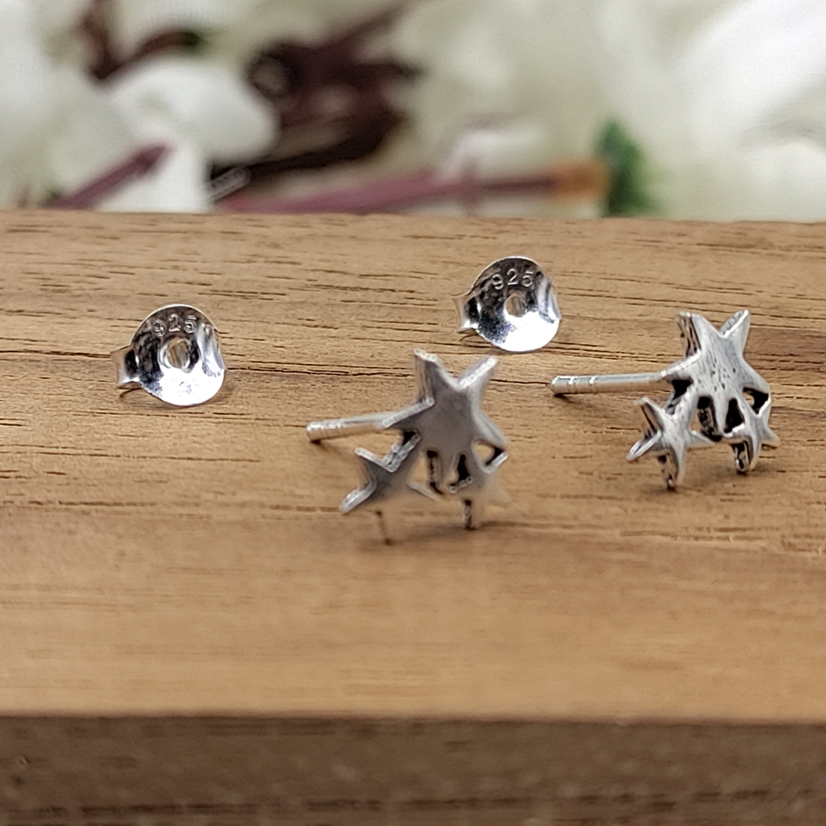 Sterling Silver Star Trio Stud Earring Celestial Jewellery Delicate and Stylish Geometric Star Symbol Minimalist Handmade Stud Pushback 925
