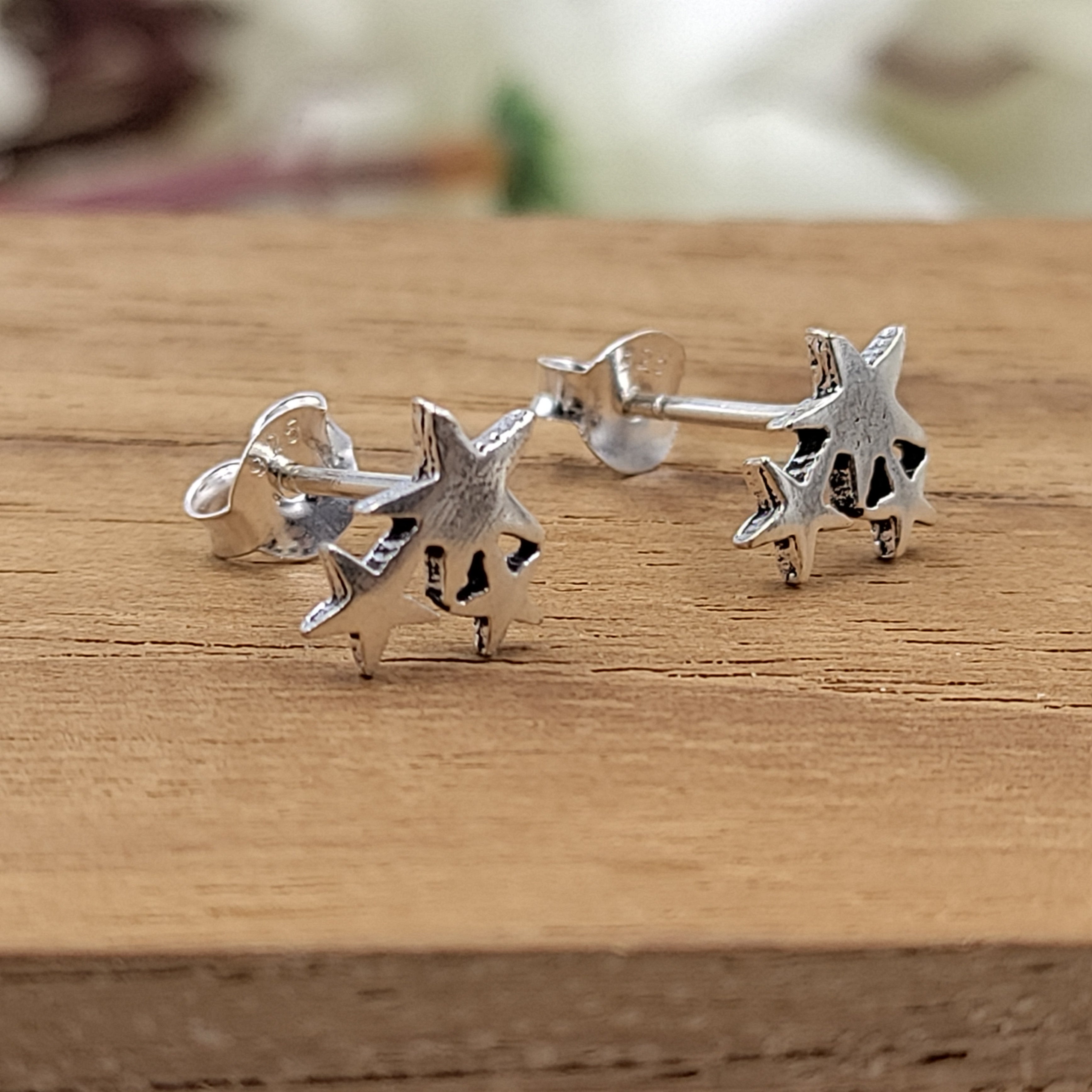 Sterling Silver Star Trio Stud Earring Celestial Jewellery Delicate and Stylish Geometric Star Symbol Minimalist Handmade Stud Pushback 925
