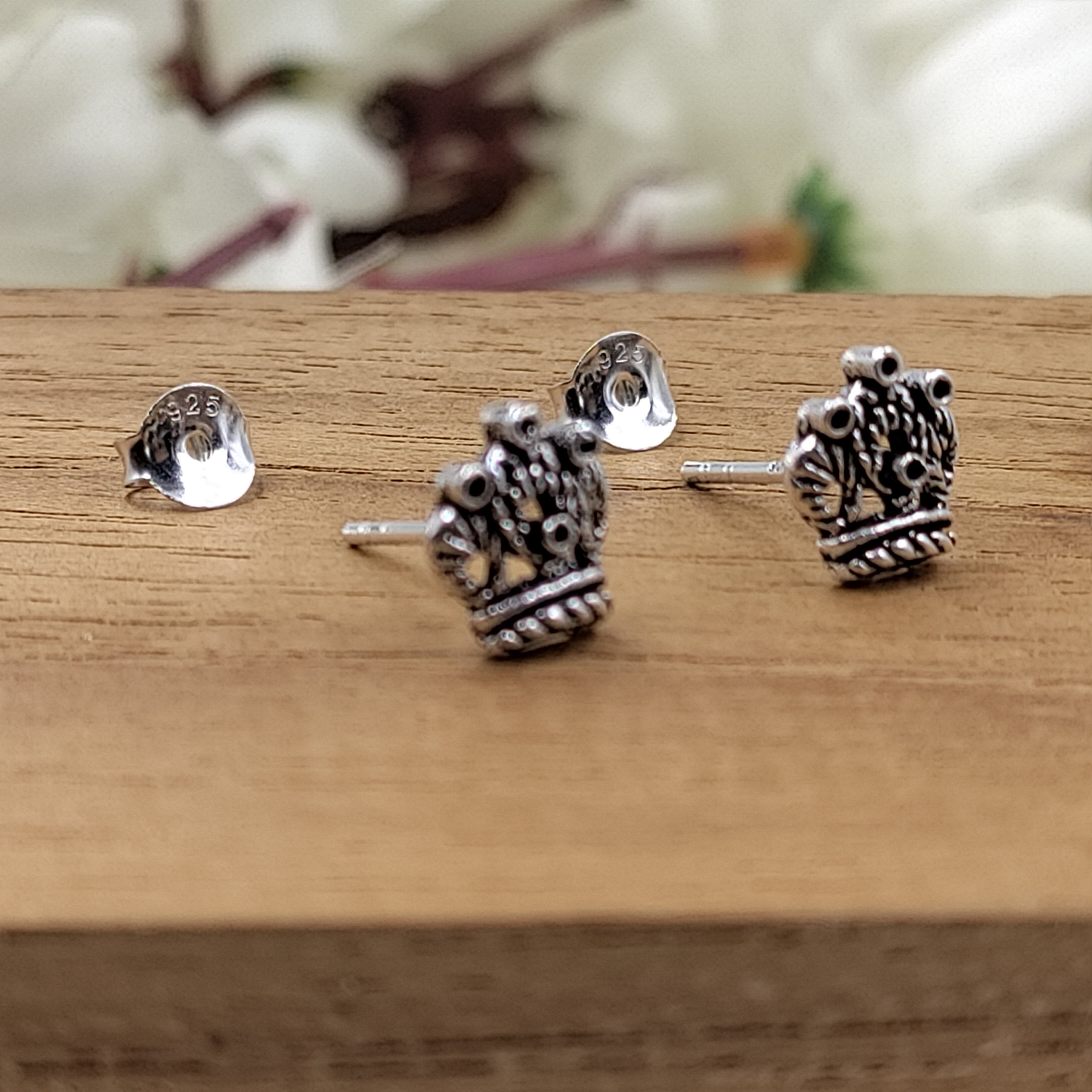 Oxidised Princess Crown stud earring Queen jewellery Crown Jewelry Minimalist Handmade Gift Stud with Pushback 925 Sterling Silver Gift