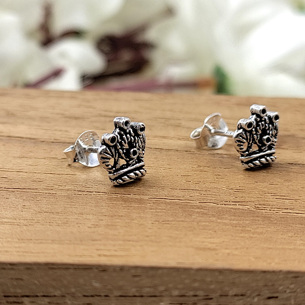 Oxidized Princess Crown stud earring Queen jewelry Crown Jewelry 925 Sterling Silver Gift